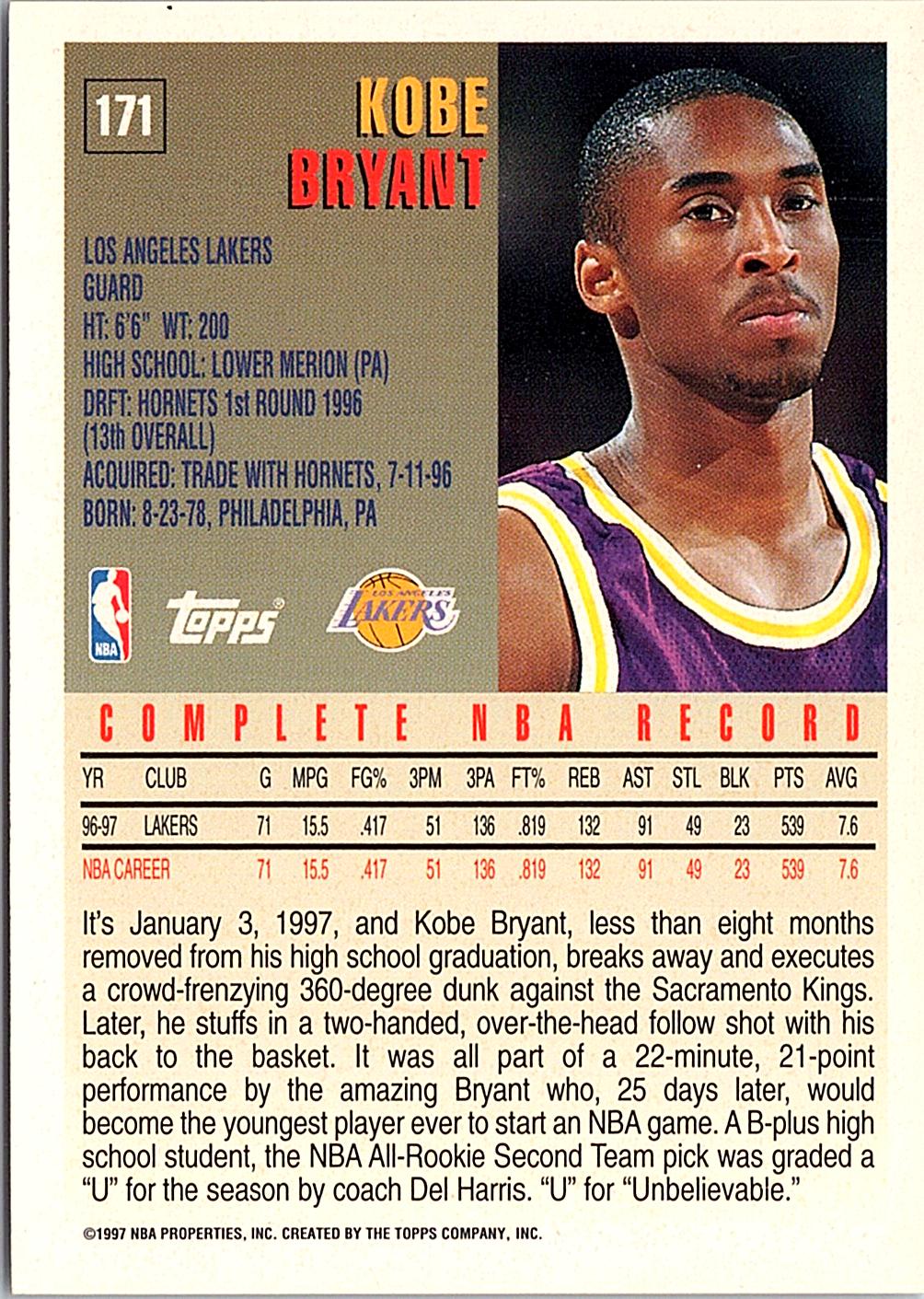 1997-98 Topps #171 Kobe Bryant