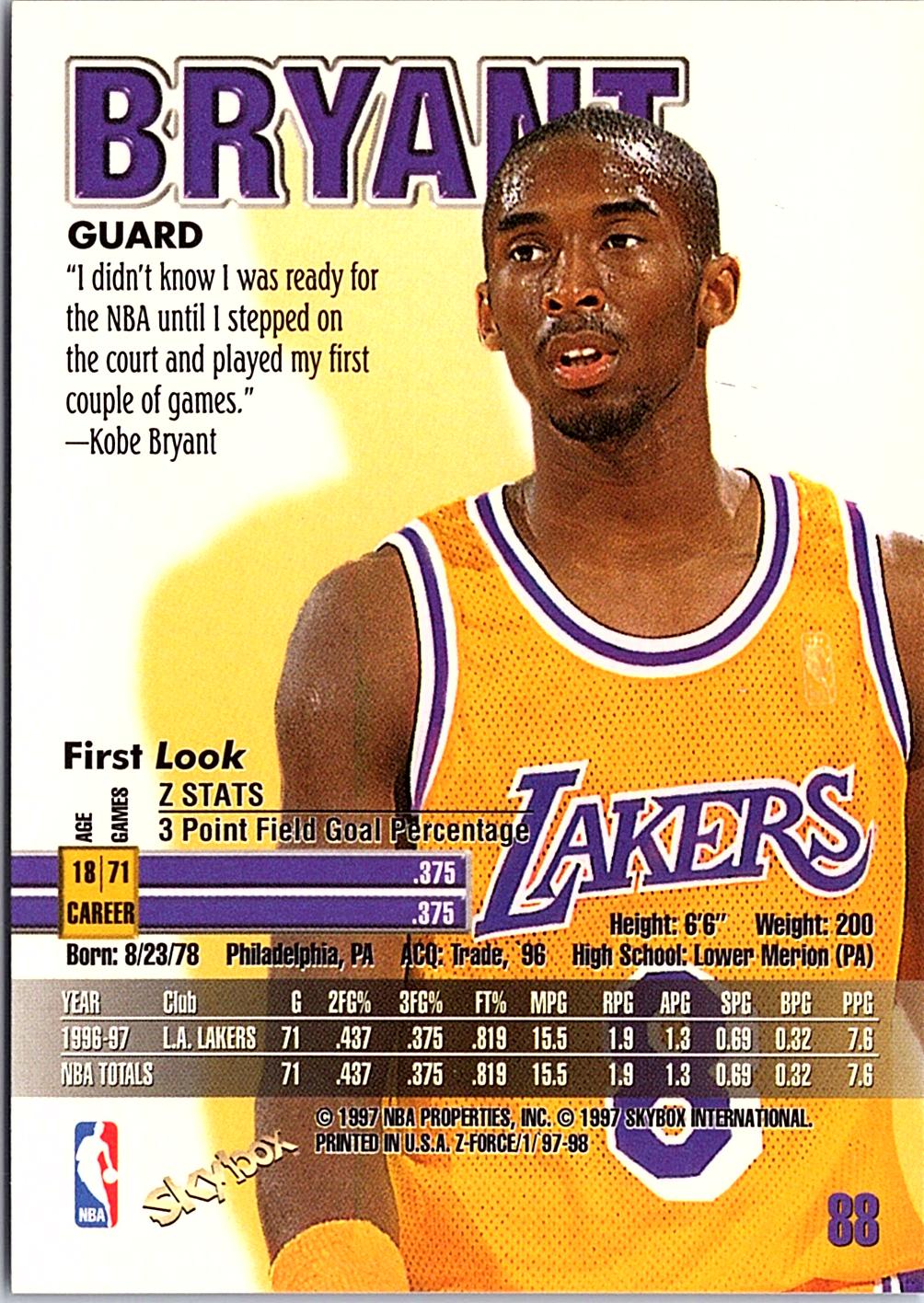 1997-98 SkyBox Z-Force #88 Kobe Bryant