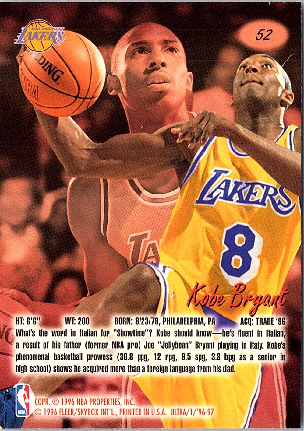 1996-97 Ultra #52 Kobe Bryant Rookie