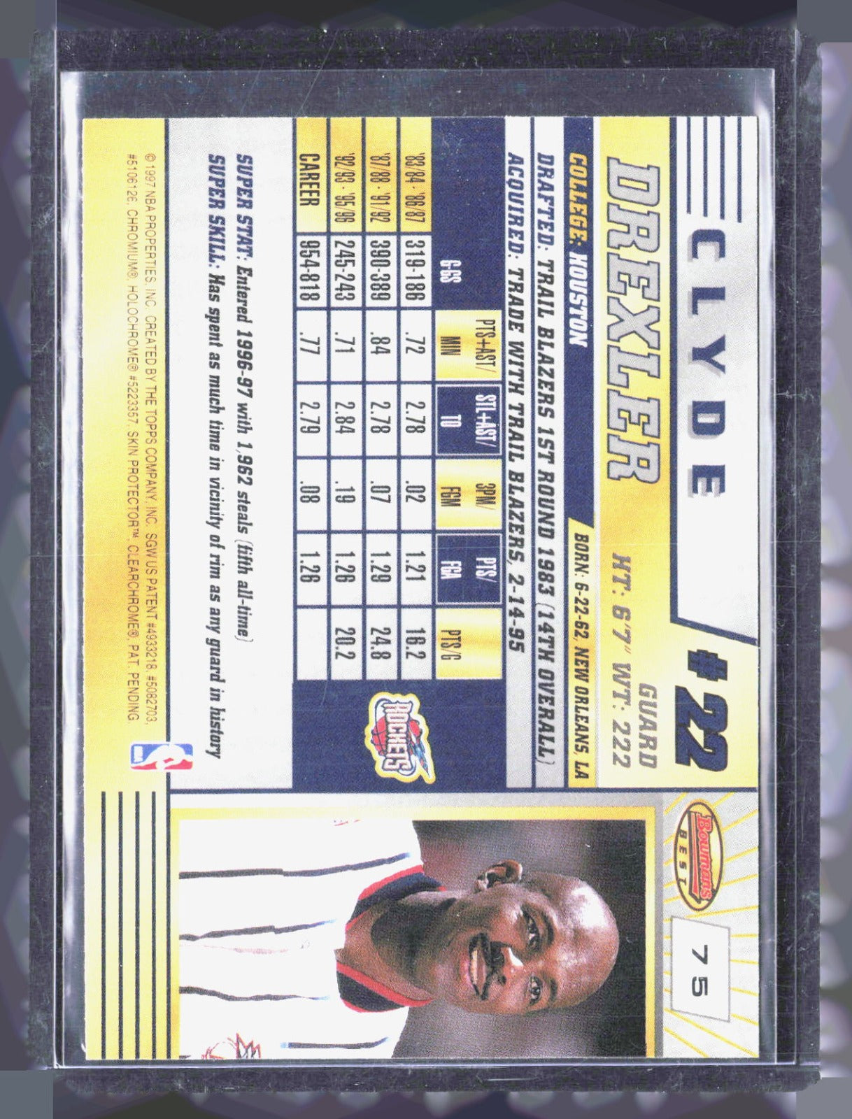 1996-97 Bowman's Best Clyde Drexler 75 Basketball Houston Rockets