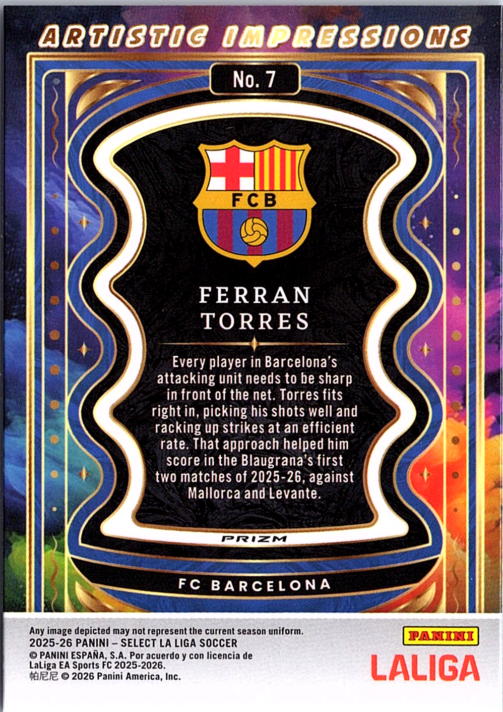 Ferran Torres Panini Select La Liga - Artistic Impressions 7 NM (Back)