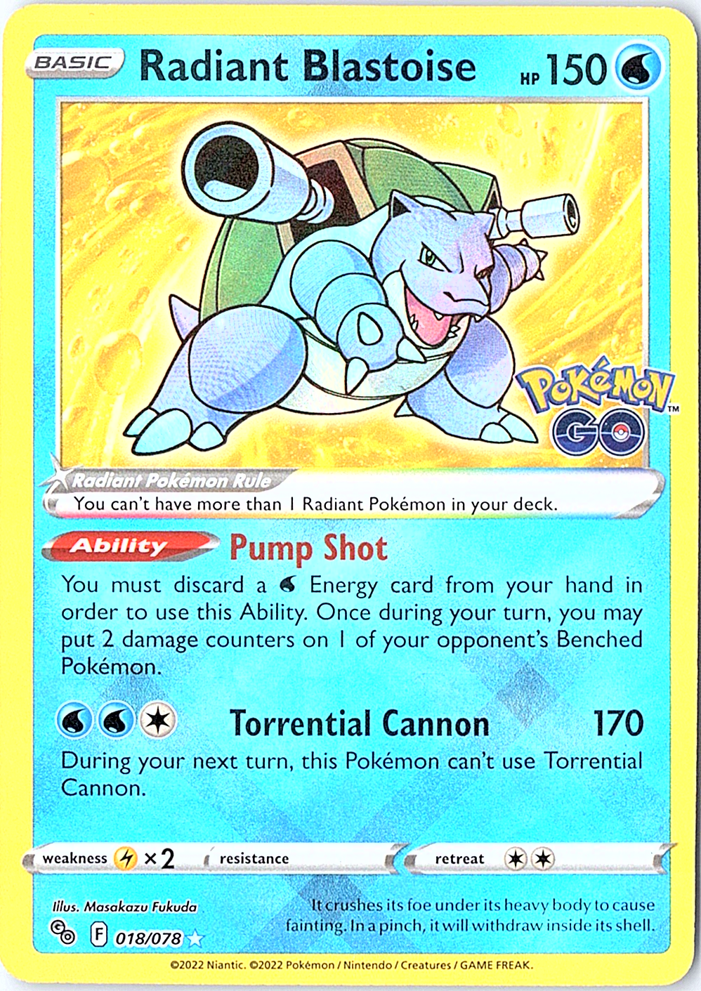 Radiant Blastoise Radiant Rare Pokemon GO 018/078 NM