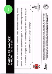 Theo Hernández Topps UEFA Club Competitions - Orange Foil 65 NM (Back)