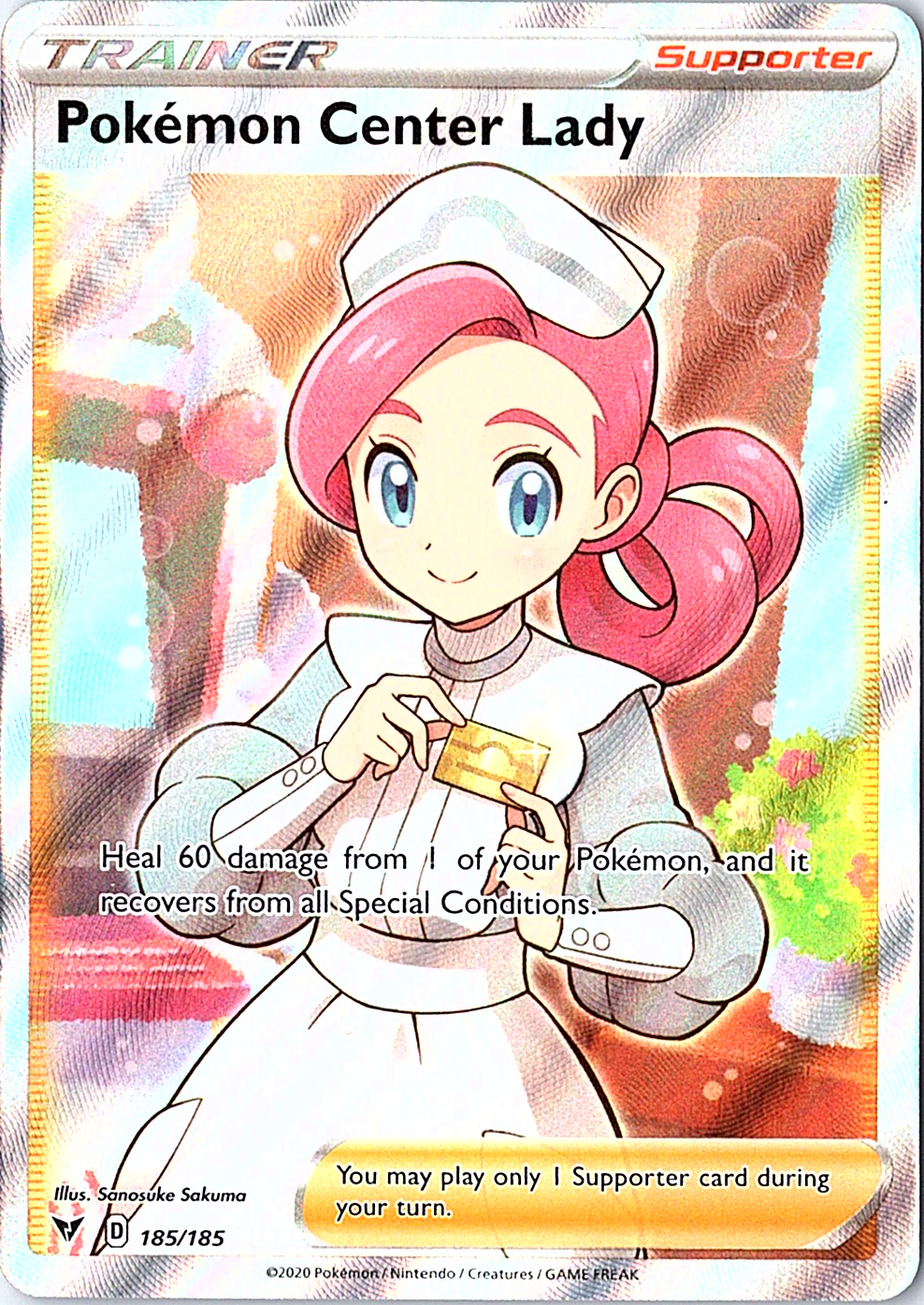 Pokemon Center Lady (Full Art) Ultra Rare SWSH04: Vivid Voltage 185/185 NM