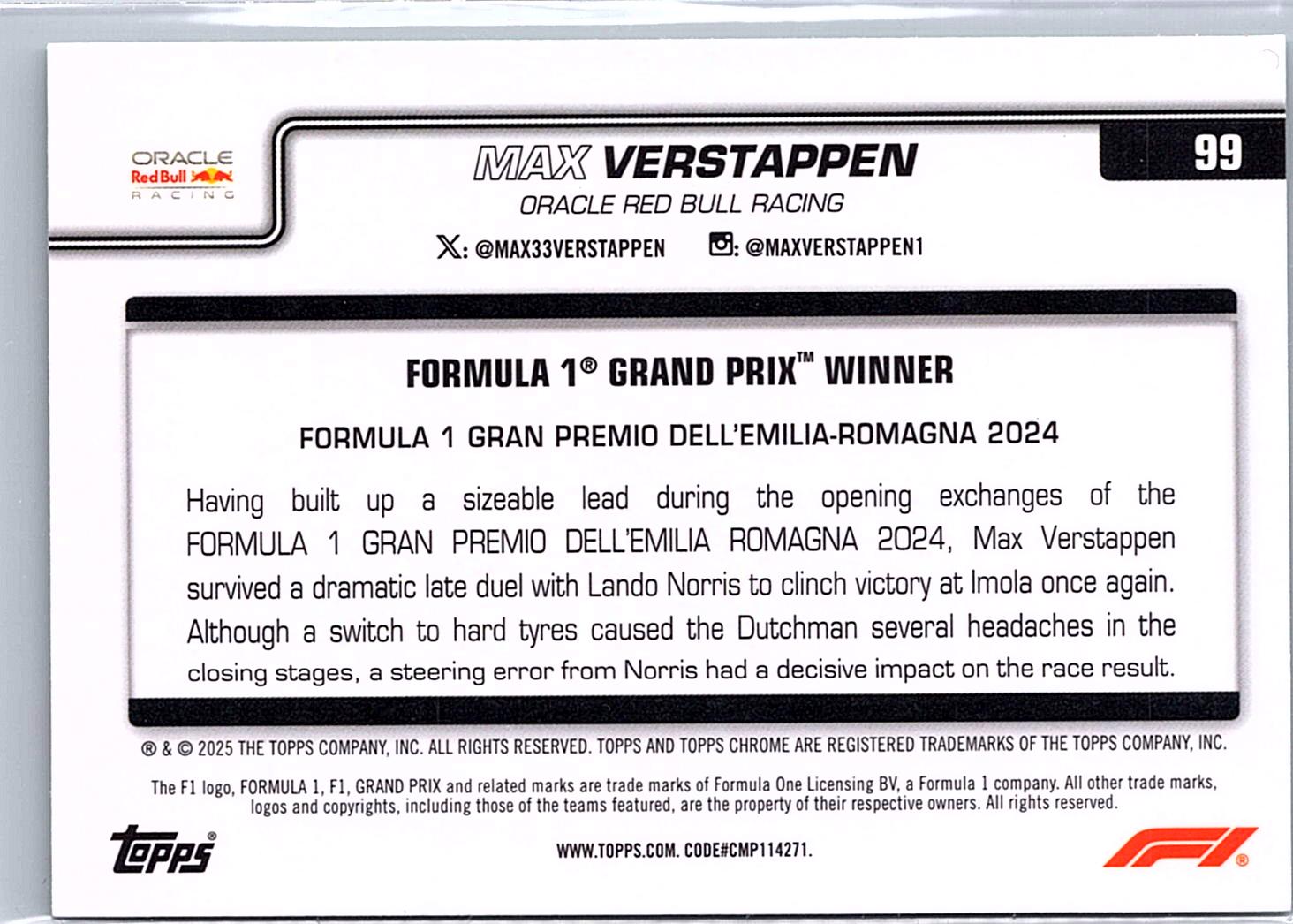 2025 Topps Chrome Formula 1 #99 Max Verstappen Teal Refractor #/299