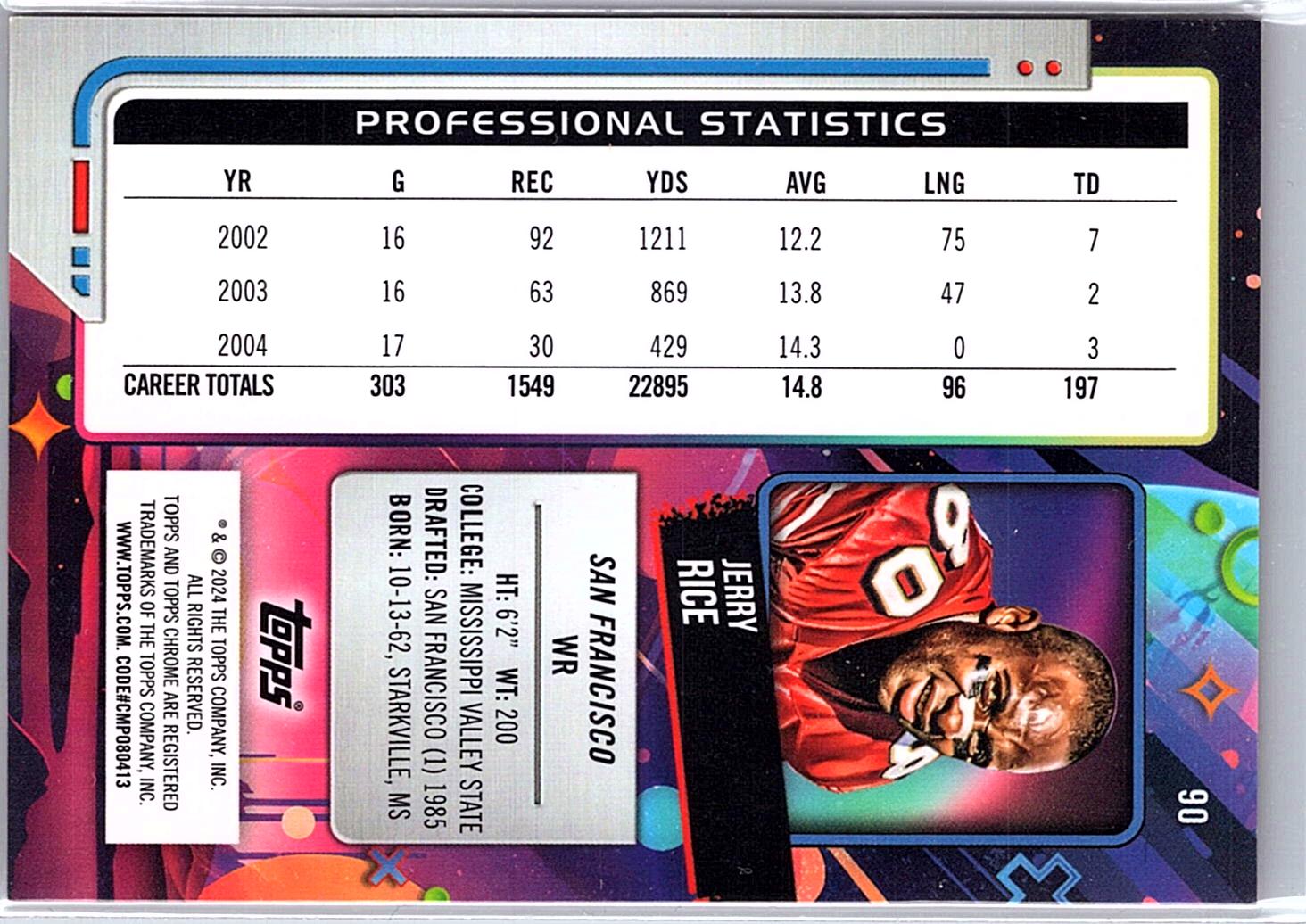 2024 Topps Chrome Cosmic #90 Jerry Rice Orange Galactic Refractors #/25