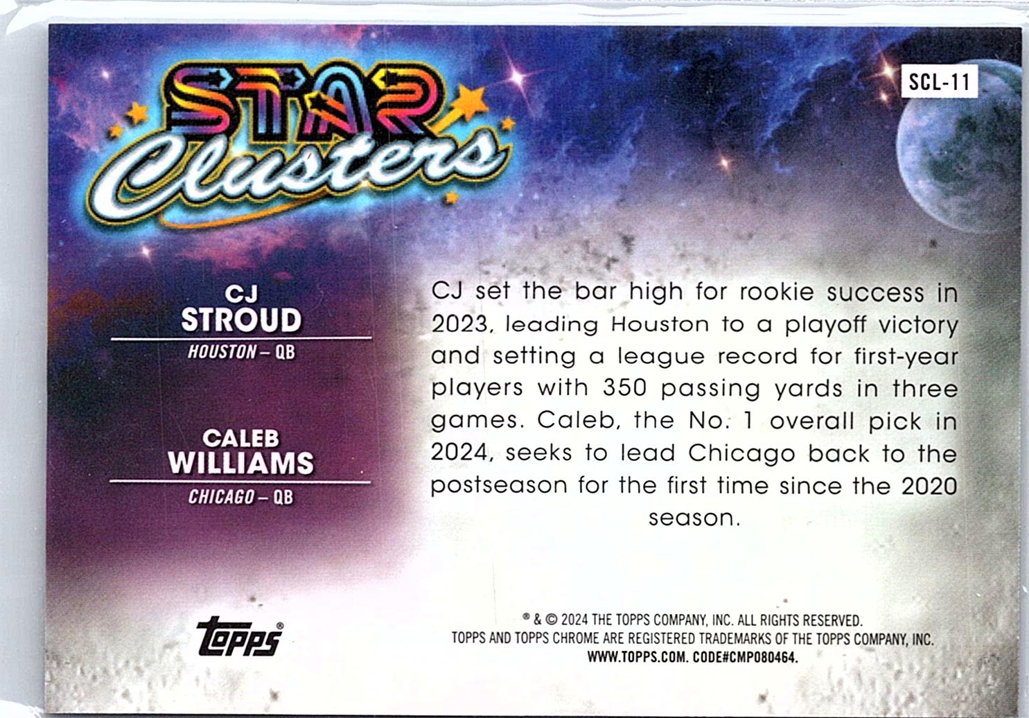 2024 Topps Chrome Cosmic #SCL-11 Caleb Williams / CJ Stroud Star Blue Moon #/99