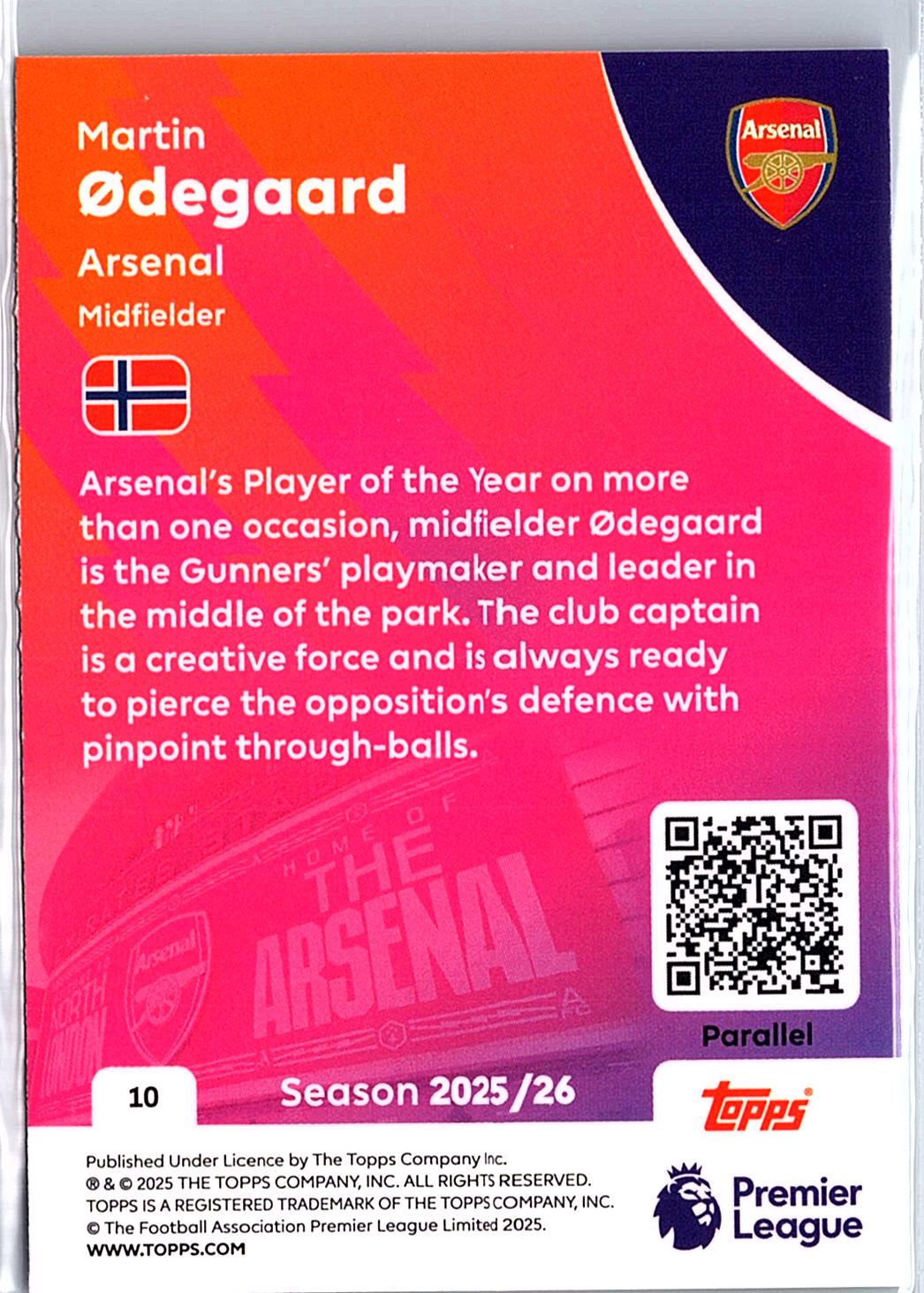 2025-26 Topps Arsenal Team Set #10 Martin Ødegaard Green Icy Foil #/99