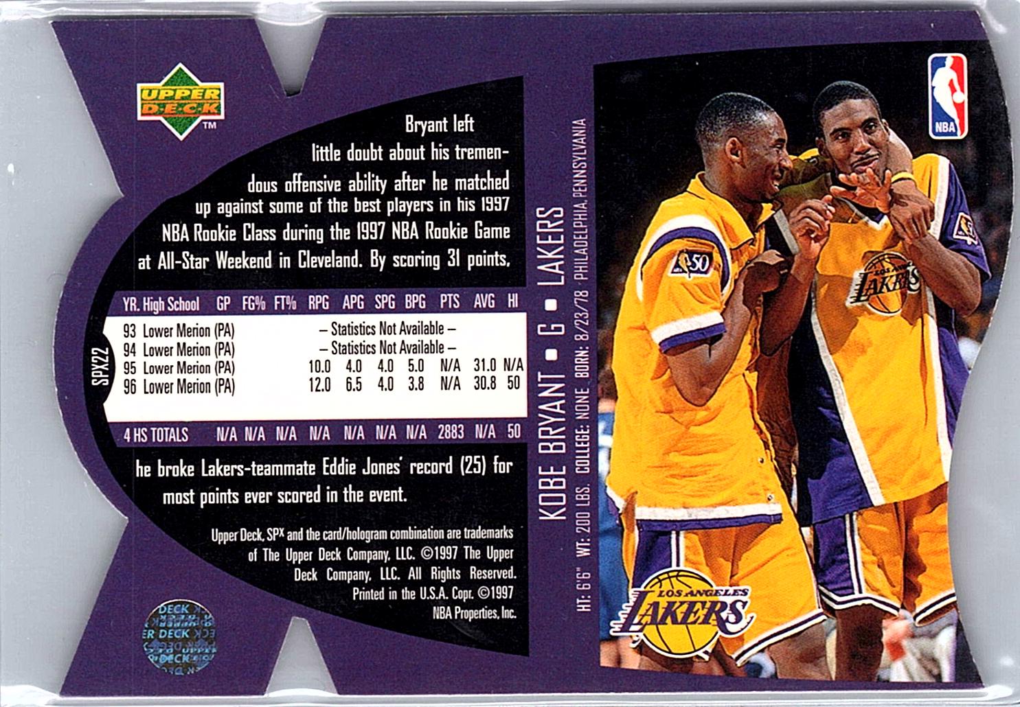 1997 SPx #SPX22 Kobe Bryant
