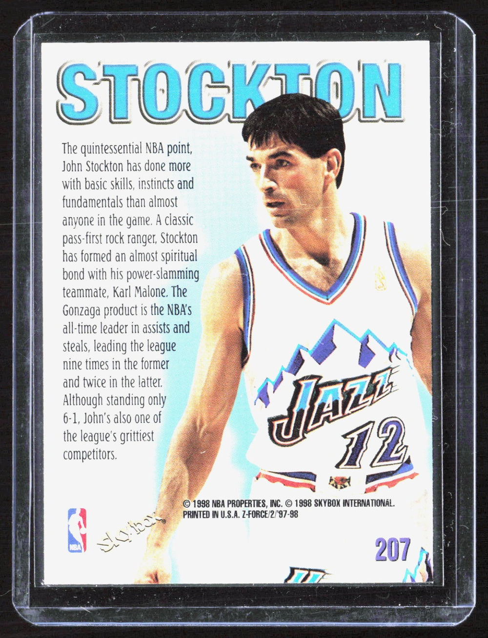 1997-98 SkyBox Z-Force John Stockton 207 Basketball Utah Jazz (Back)