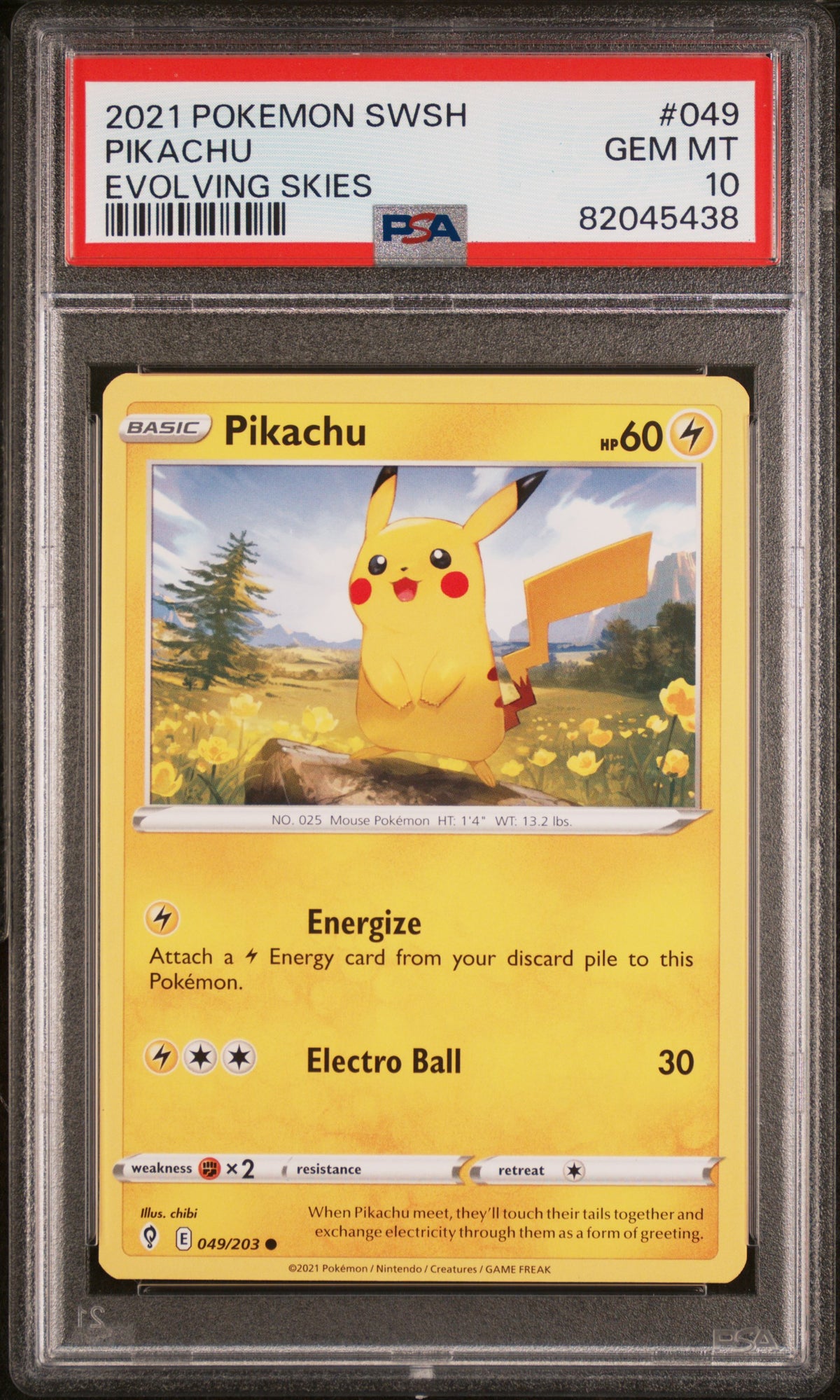 2021 Pokemon Sword & Shield Evolving Skies #049 Pikachu Evolving Skies PSA 10