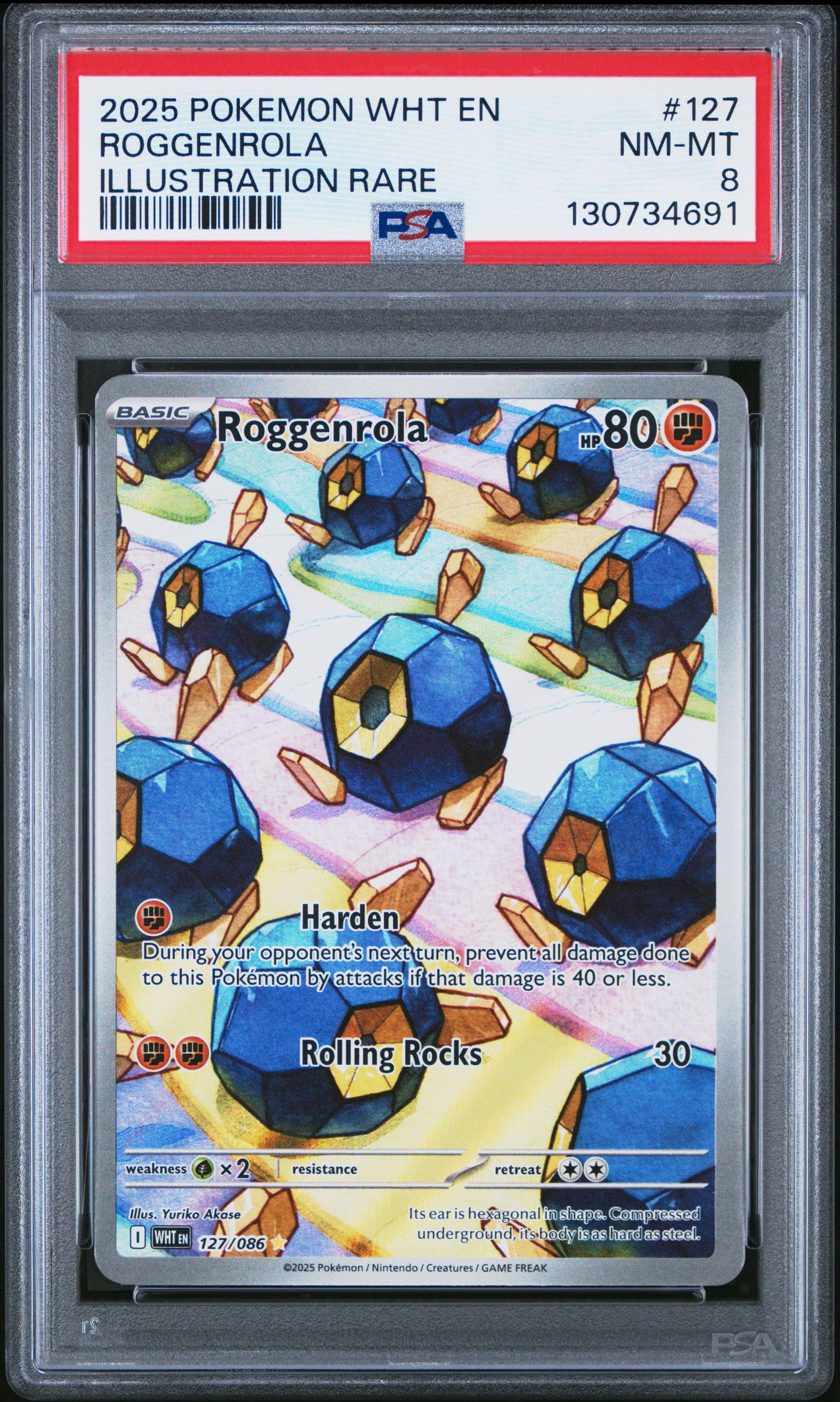 2025 Pokemon Wht En-White Flare #127 Roggenrola Illustration Rare PSA 8