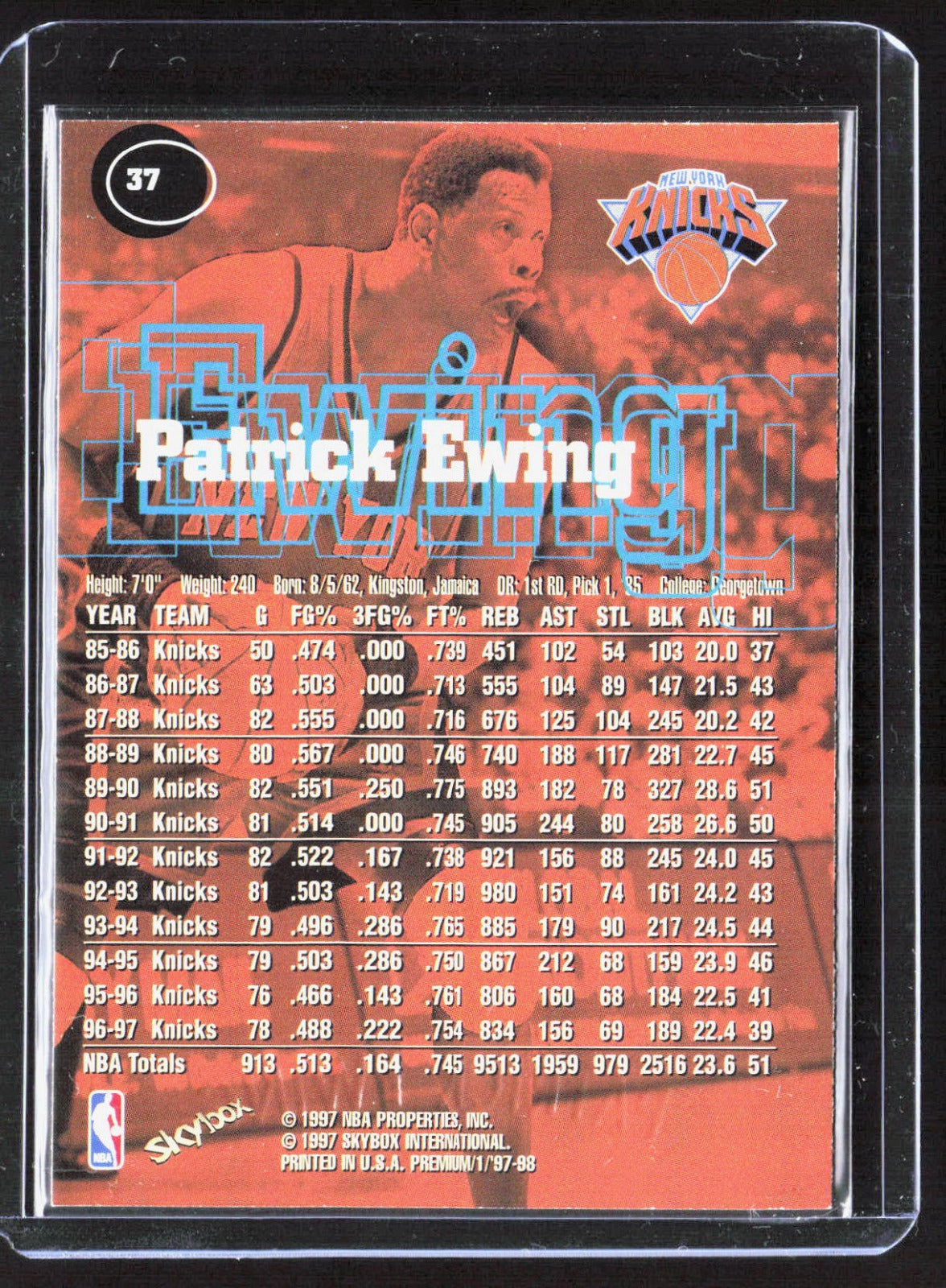 1997-98 SkyBox Premium Patrick Ewing 37 Basketball New York Knicks