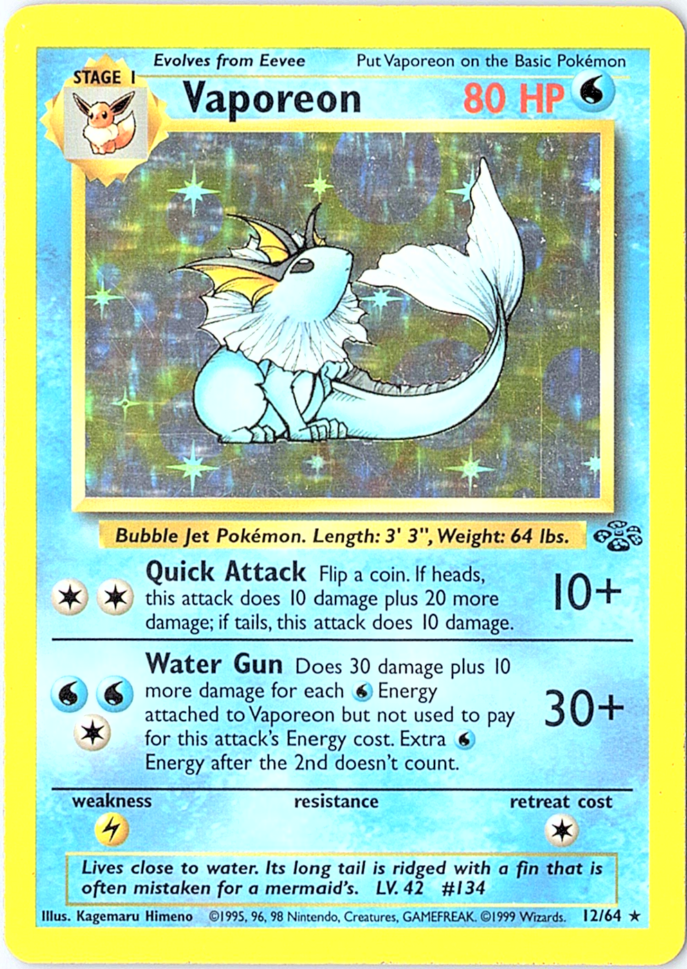 Vaporeon (12) Holo Rare Jungle 12/64 LP
