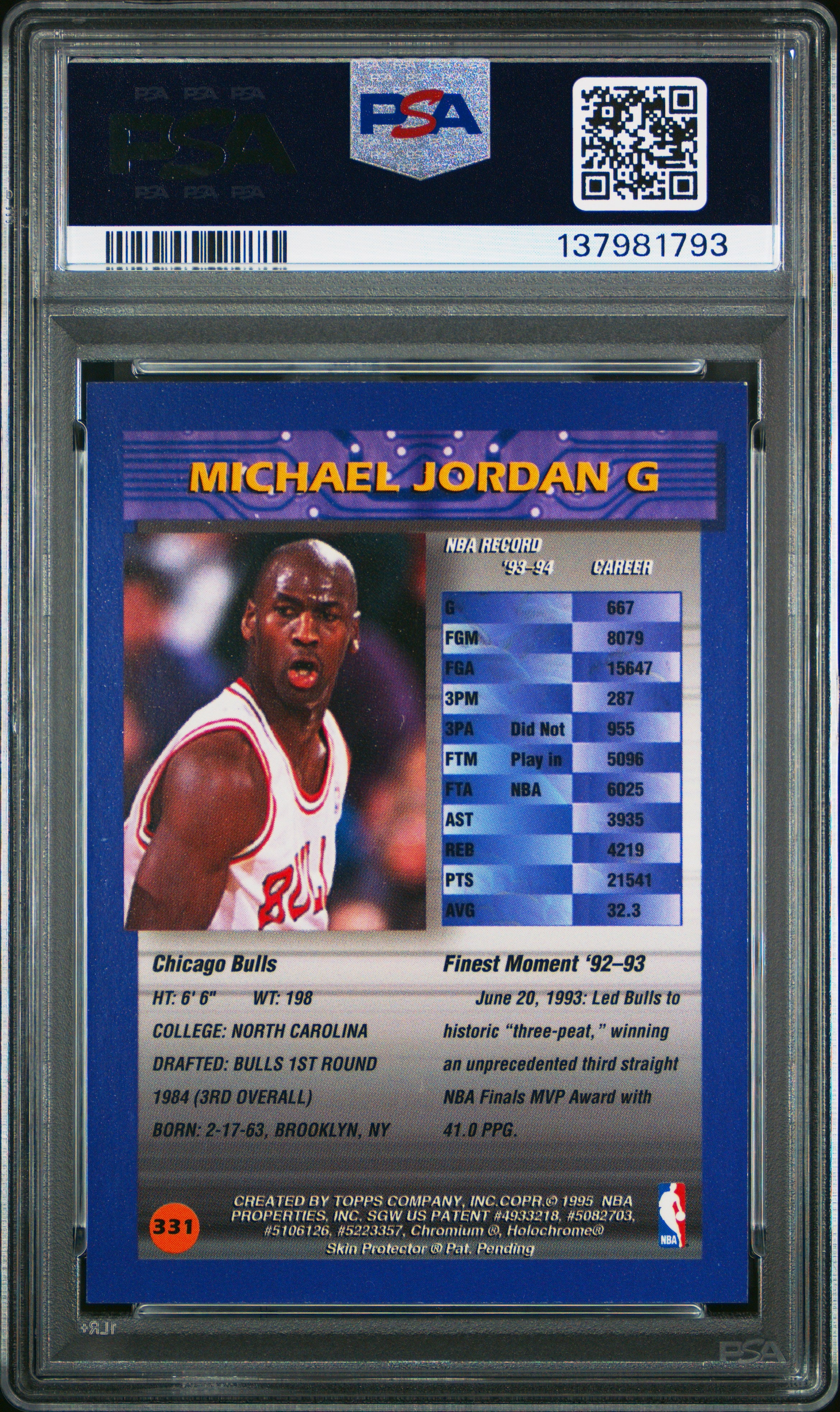 1994 Finest #331 Michael Jordan W/Coating PSA 8