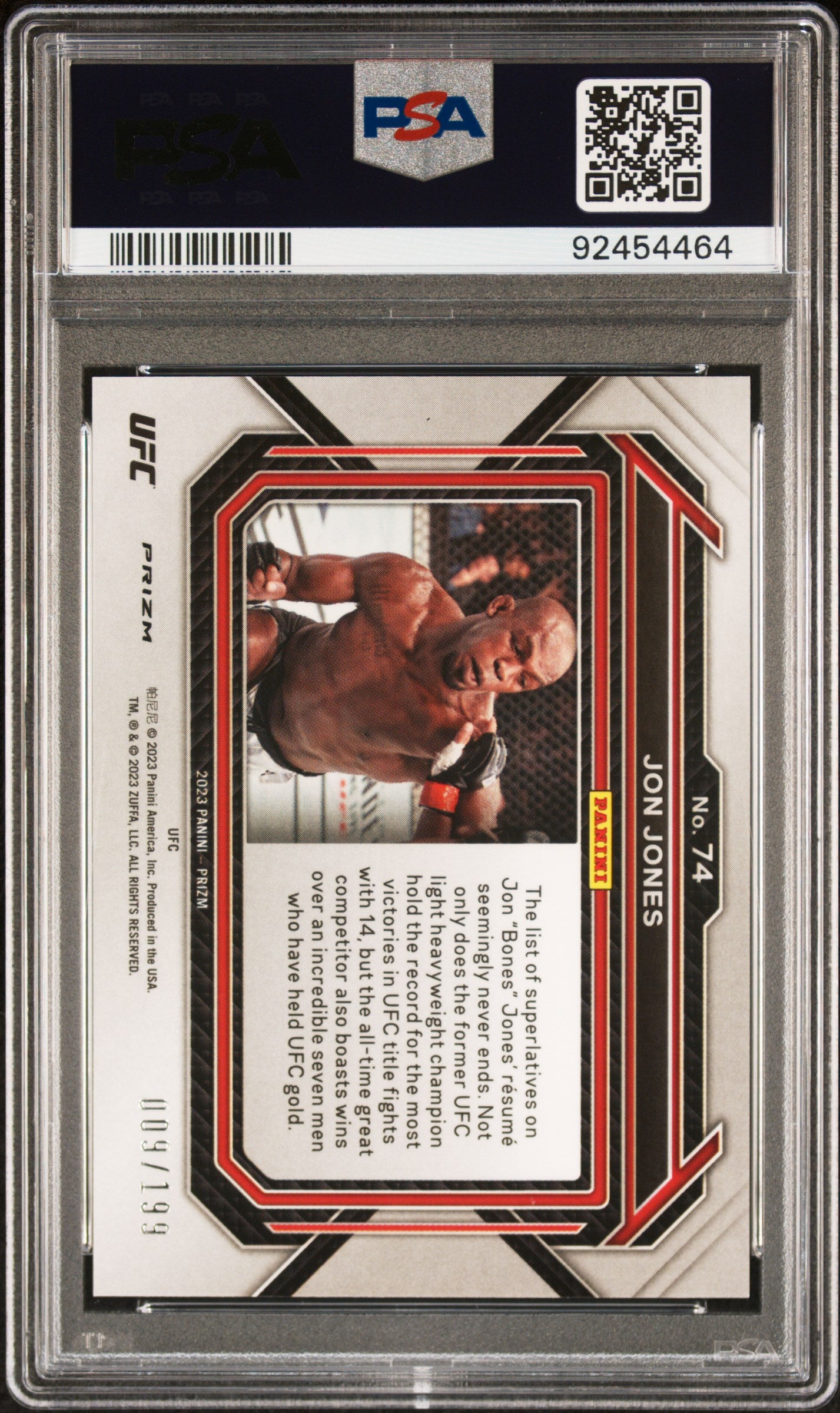 2023 Panini Prizm UFC #74 Jon Jones Red Prizms PSA 9 #/199