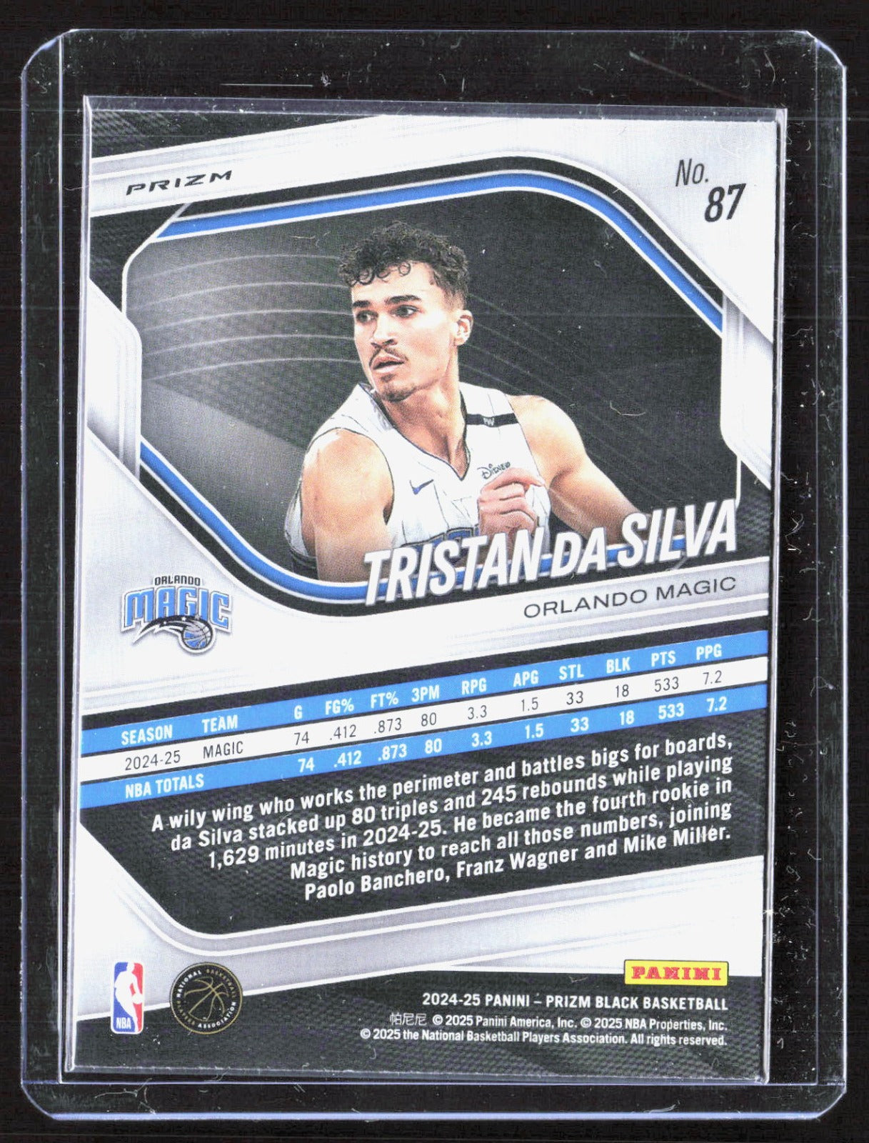 2024-25 Panini Prizm Black - Snakeskin Prizms Tristan da Silva 87  Orlando Magic