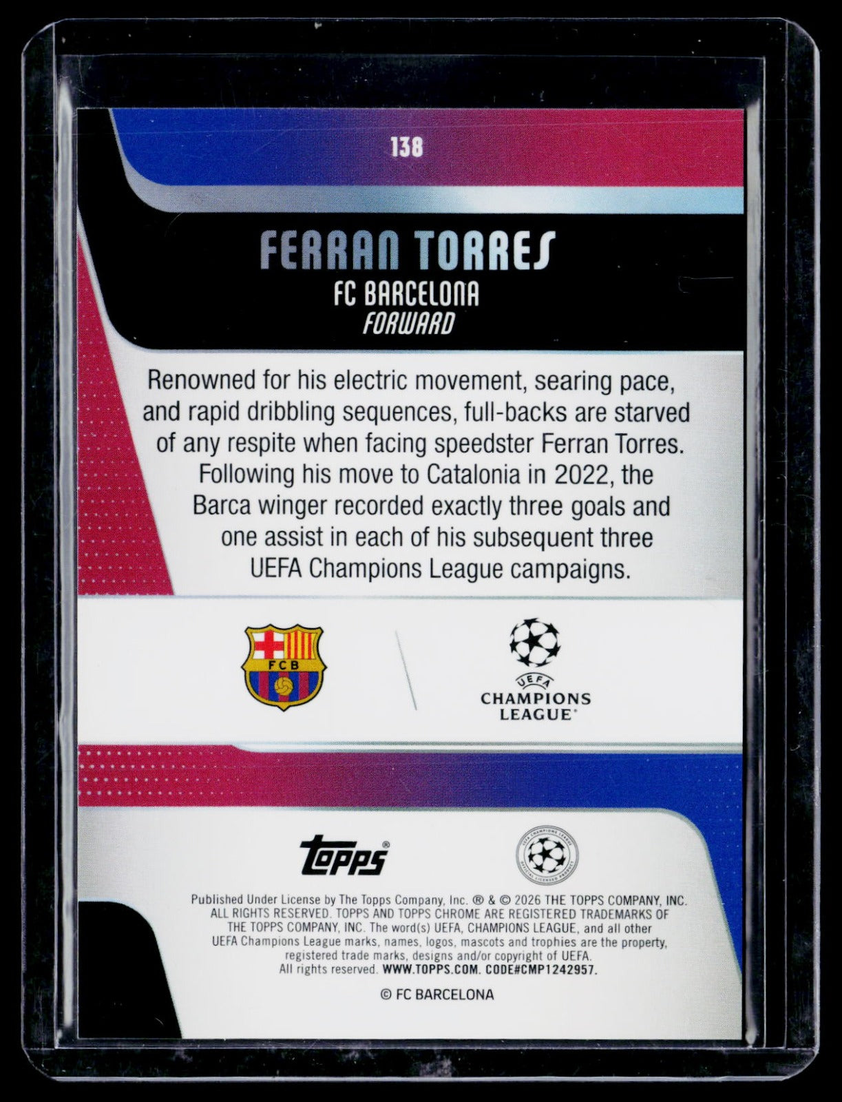 Ferran Torres Topps Chrome UEFA Club Competitions - Green Lava Refractor 138 NM