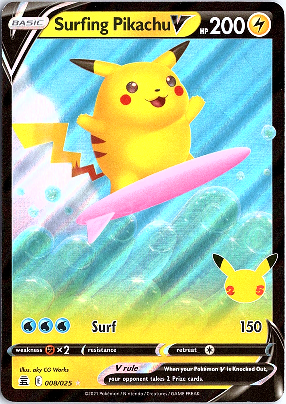 Surfing Pikachu V Ultra Rare Celebrations 008/025 NM
