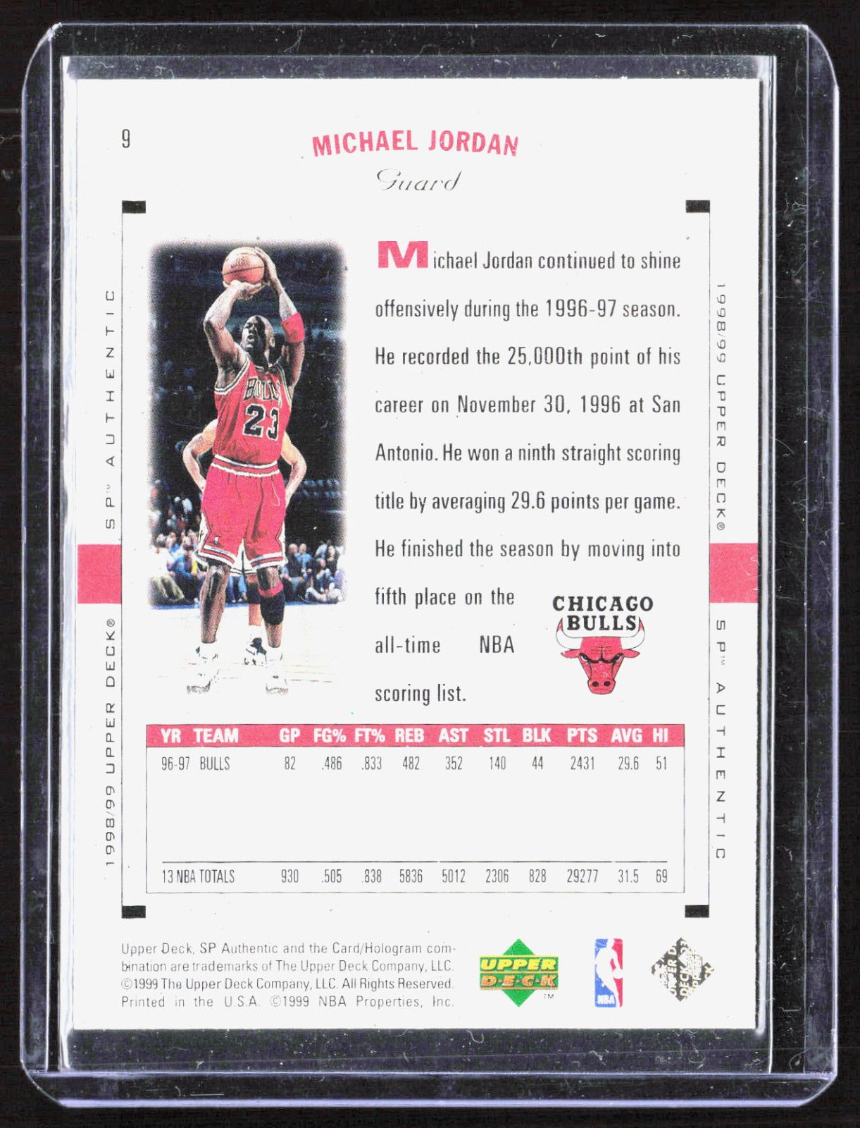 1998-99 SP Authentic Michael Jordan 9 Basketball Chicago Bulls