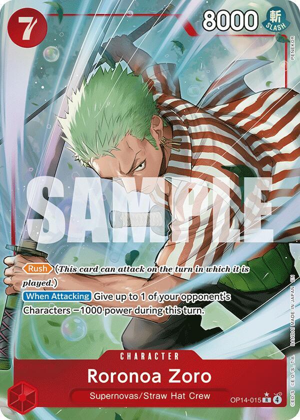 Roronoa Zoro - (Alternate Art) R The Azure Sea's Seven OP14-015 NM