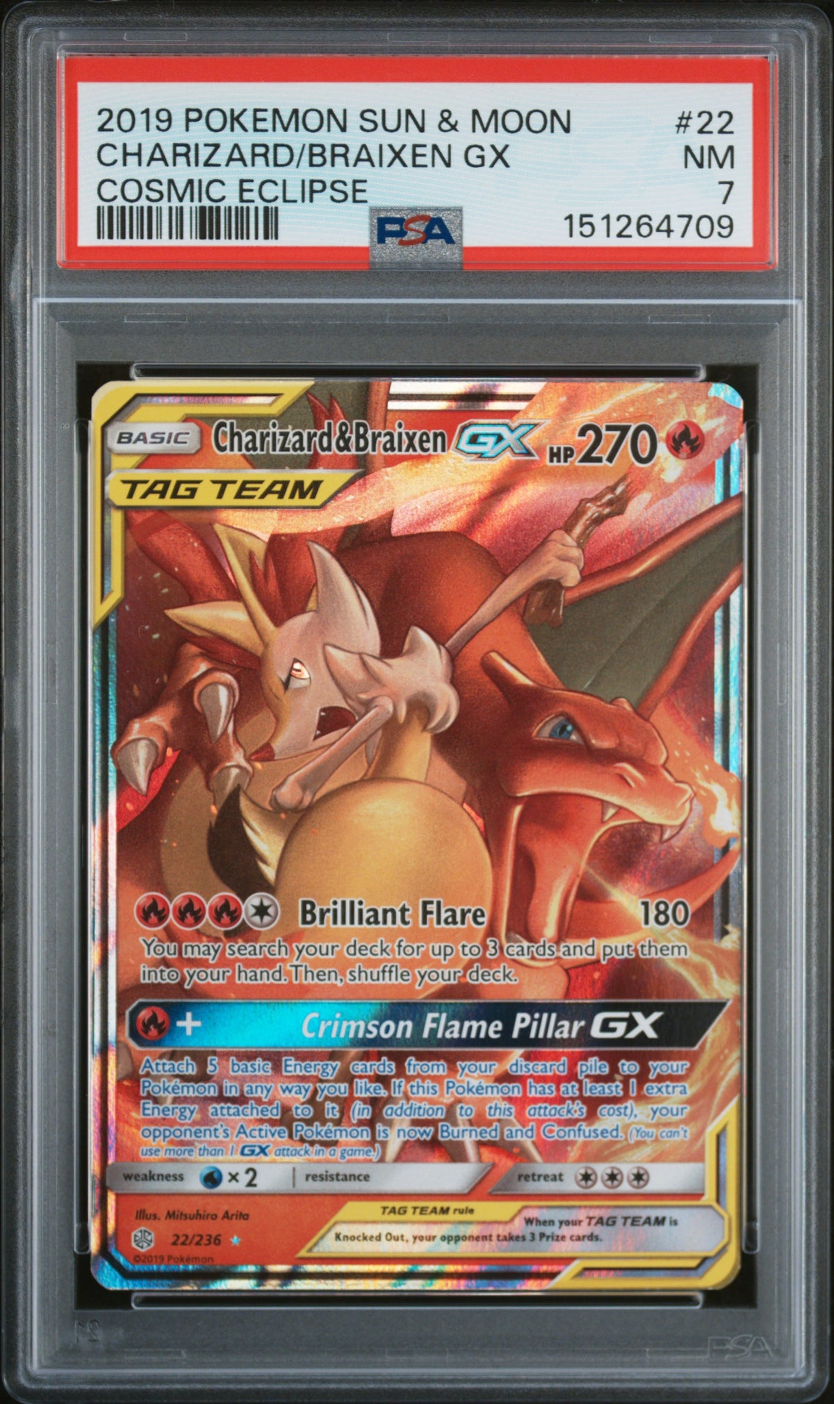 2019 Pokemon Sun & Moon Cosmic Eclipse #22 Charizard/Braixen Gx PSA 7