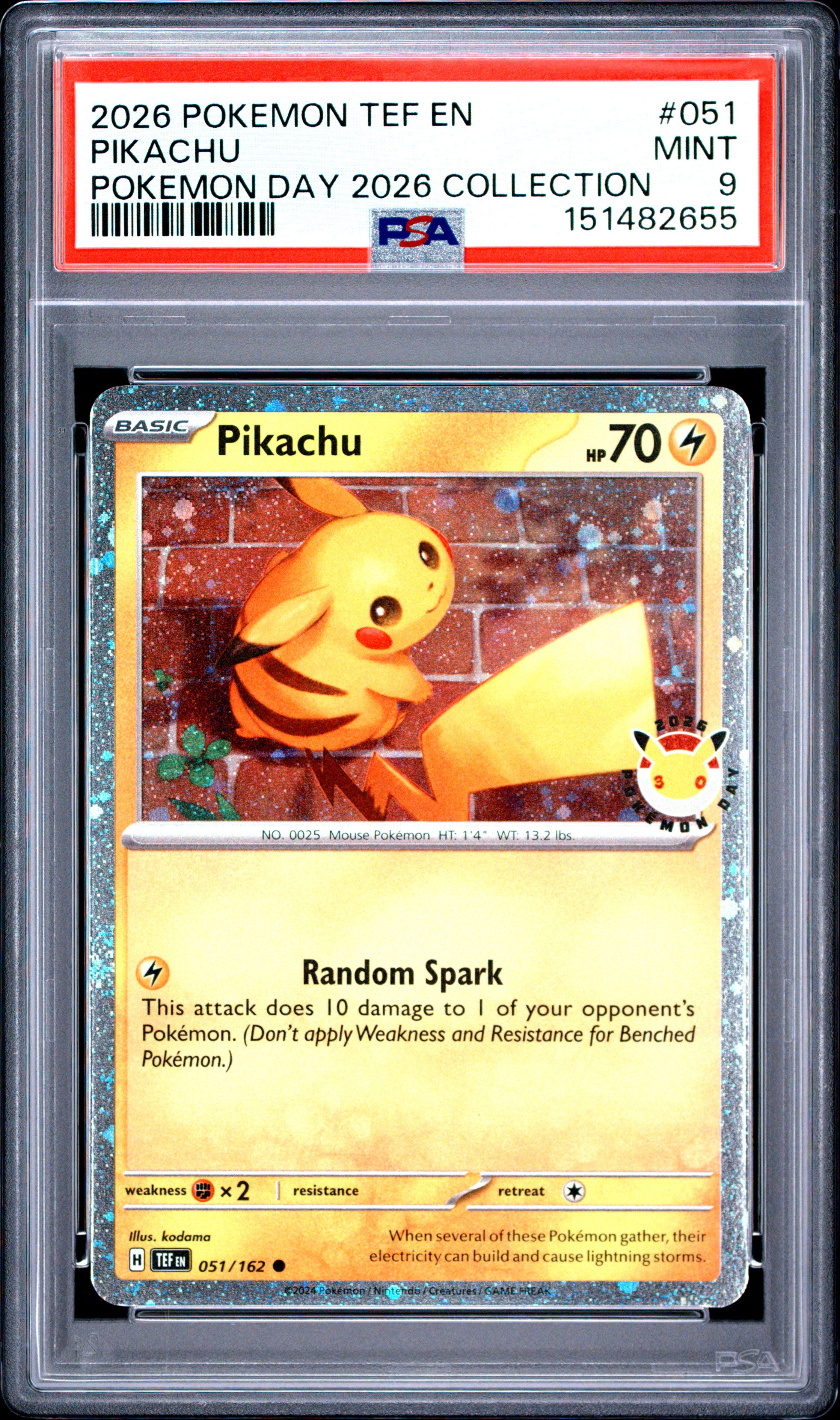 2026 Pokemon Temporal Forces #051 Pikachu Pokemon Day 2026 Collection PSA 9