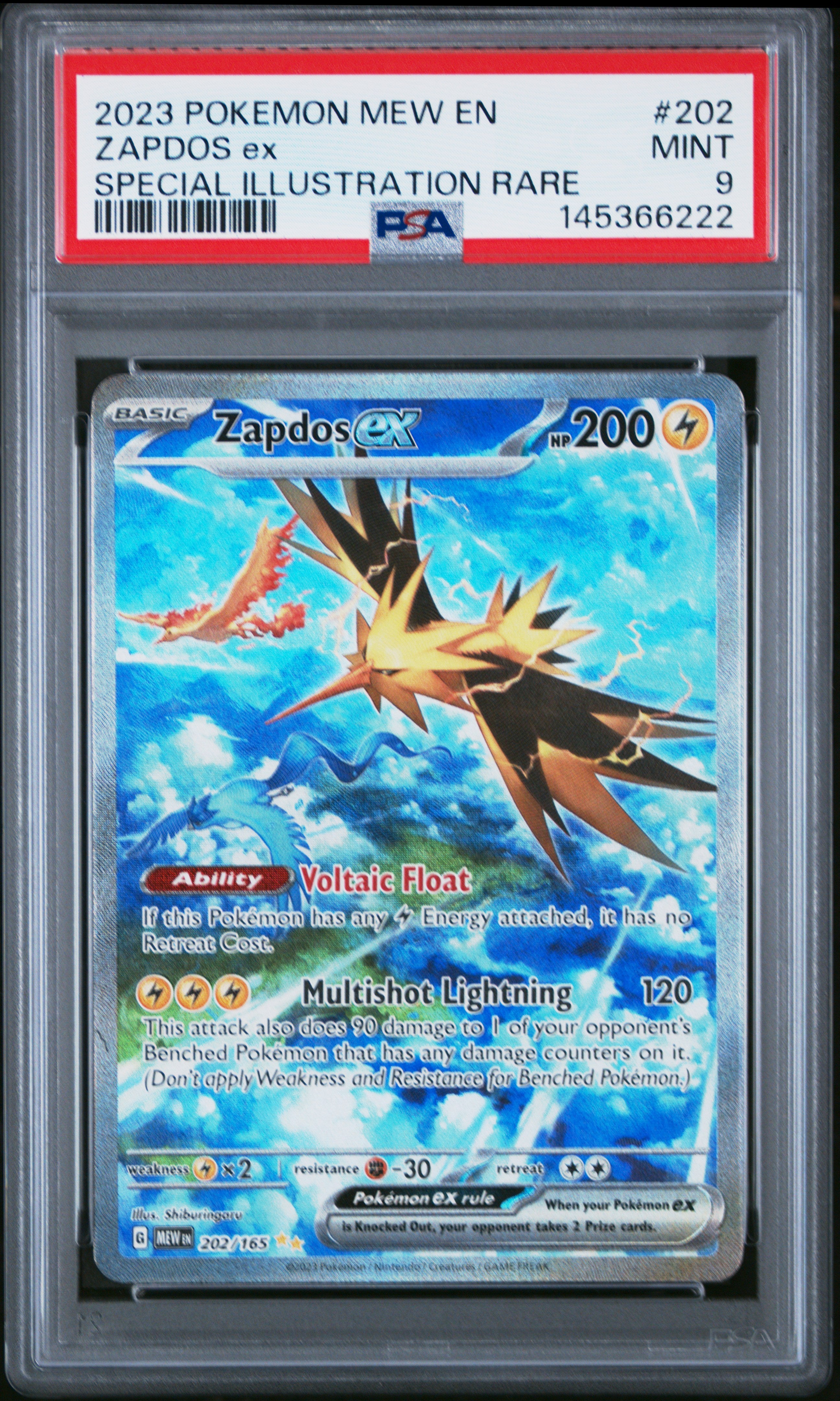 2023 Pokemon Mew En-151 #202 Zapdos Ex Special Illustration Rare PSA 9