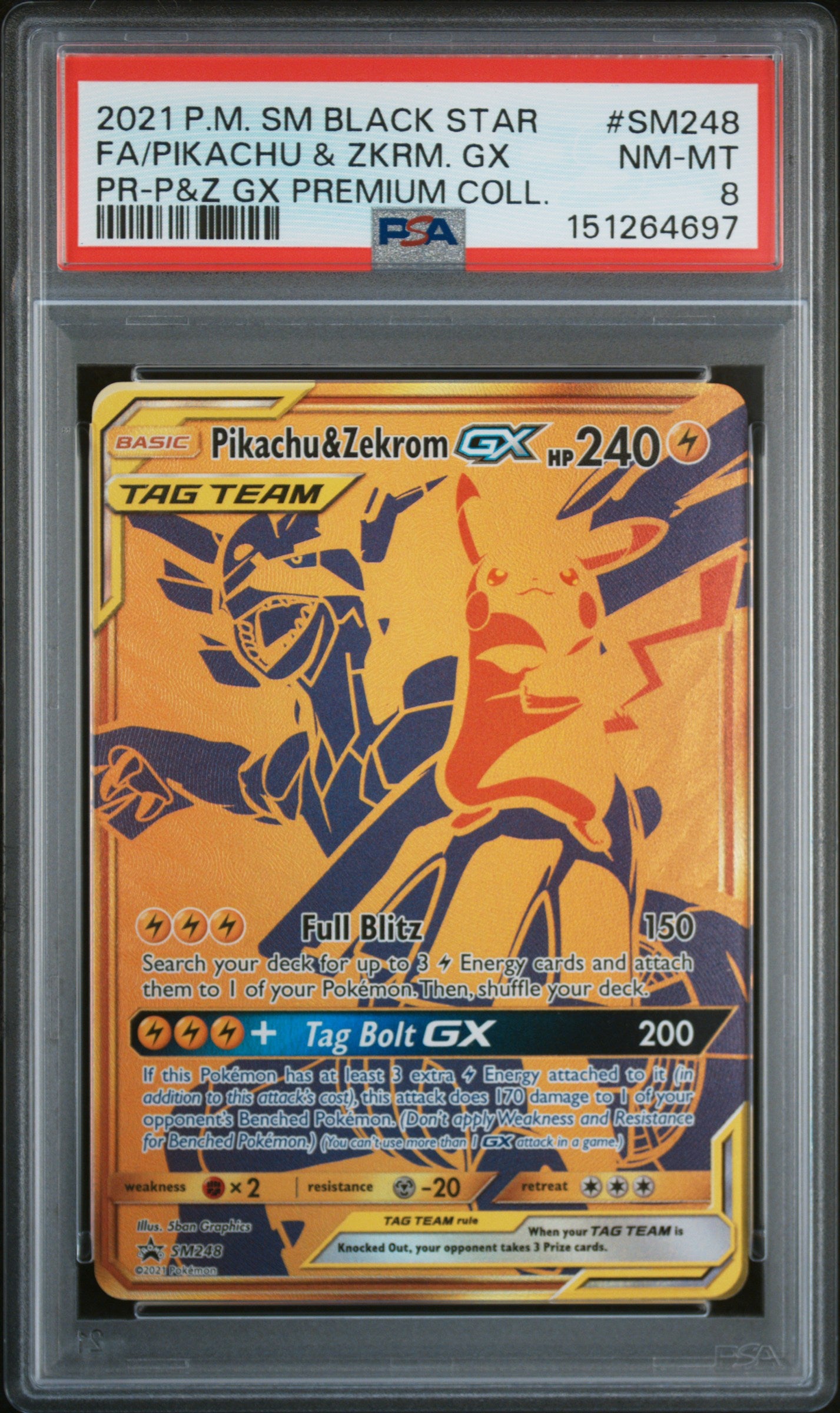 2021 Pokemon Sm Black Star Promo #SM248 Fa/Pikachu & Zkrm. Gx PSA 8