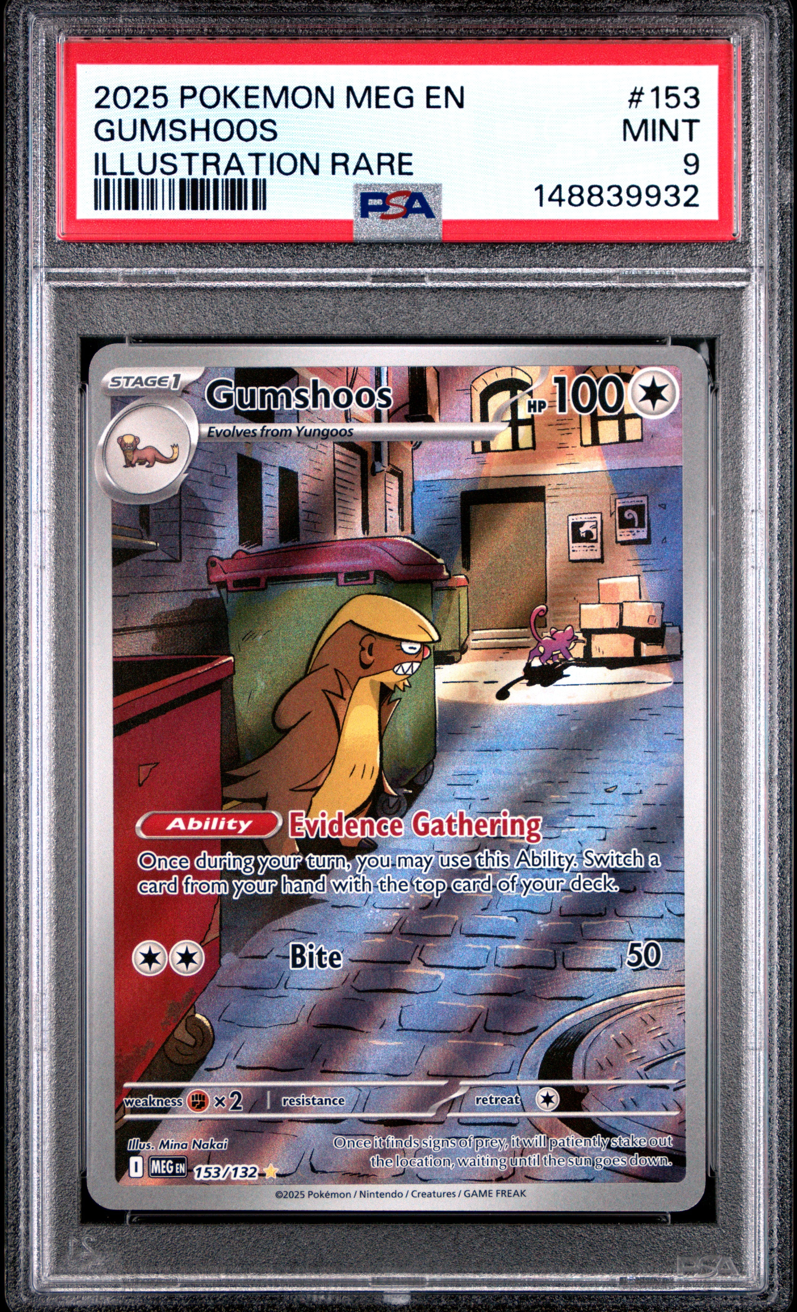 2025 Pokemon Meg En-Mega Evolution #153 Gumshoos Illustration Rare PSA 9