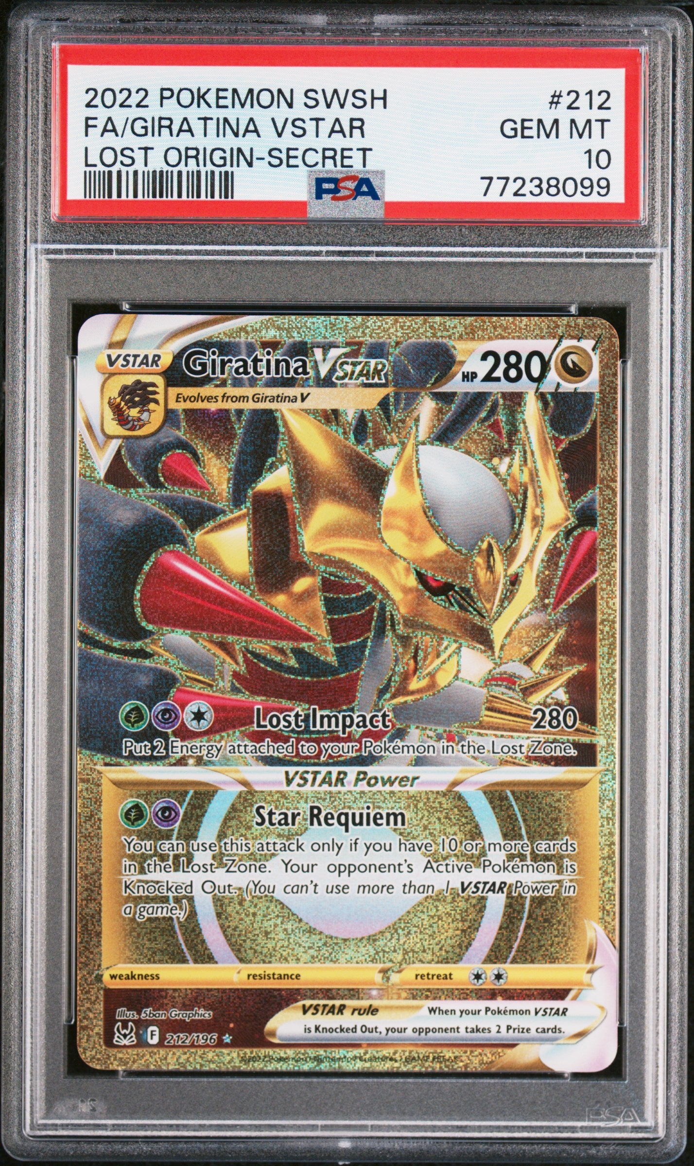 2022 Pokemon Sword & Shield Lost Origin #212 Fa/Giratina Vstar PSA 10