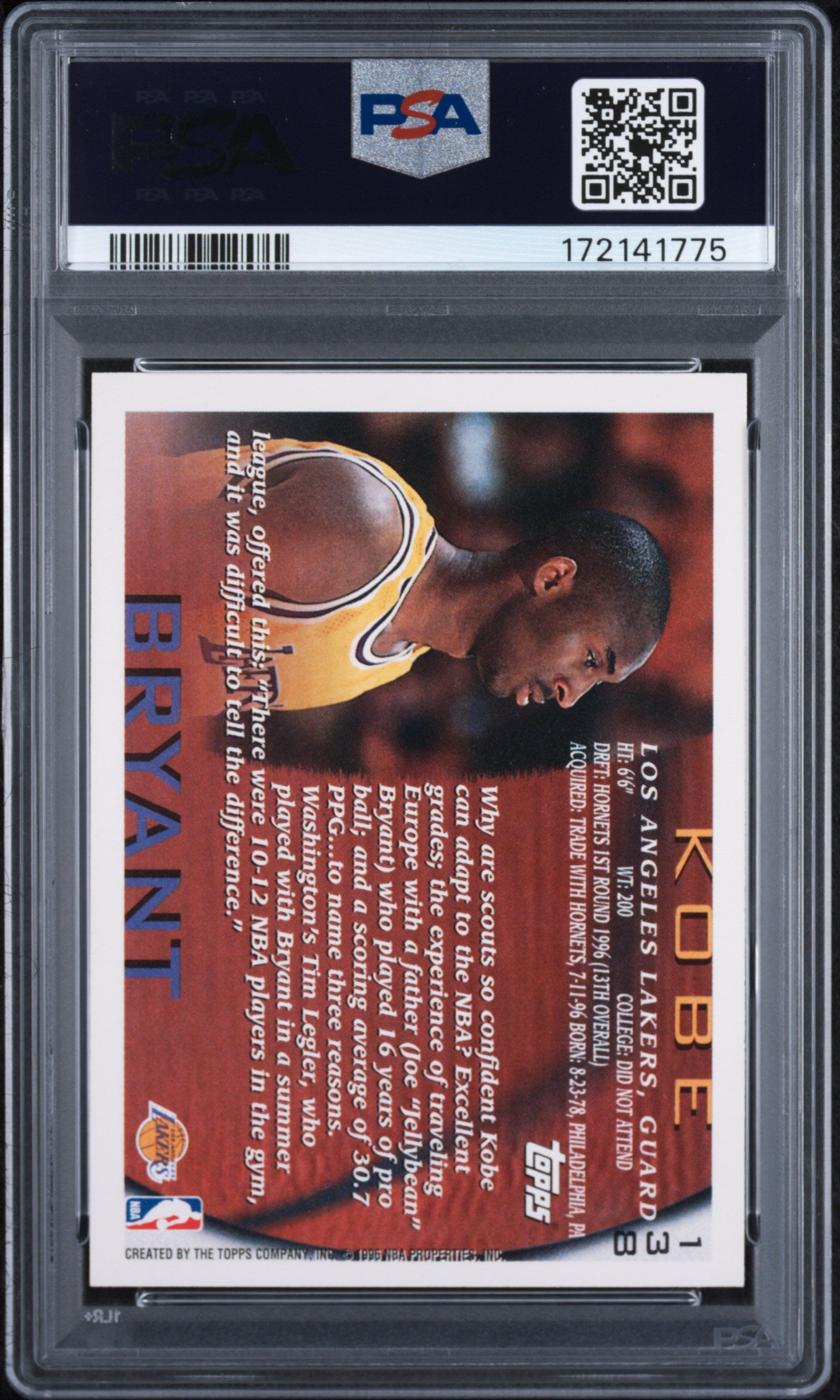 1996 Topps #138 Kobe Bryant Nba 50th PSA 8