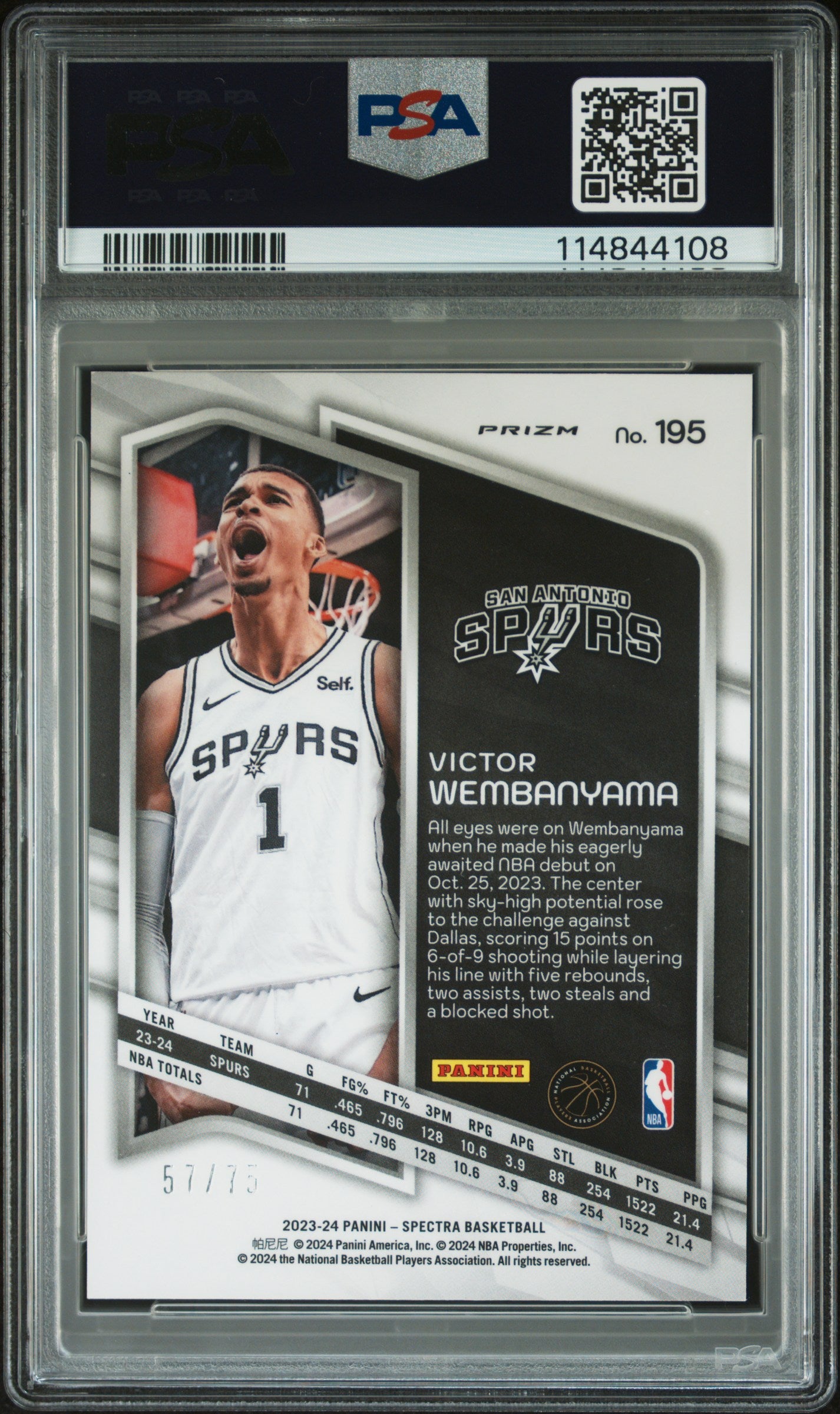 2023 Panini Spectra #195 Victor Wembanyama Green International PSA 9