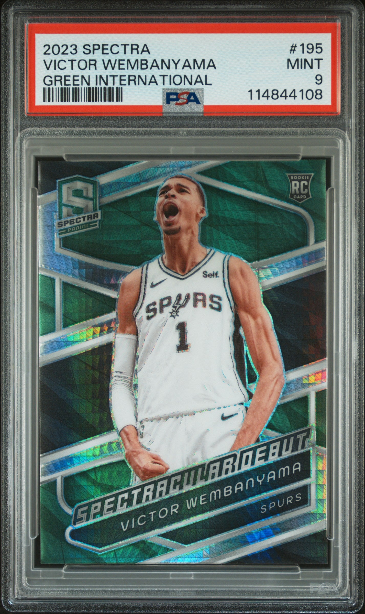 2023 Panini Spectra #195 Victor Wembanyama Green International PSA 9