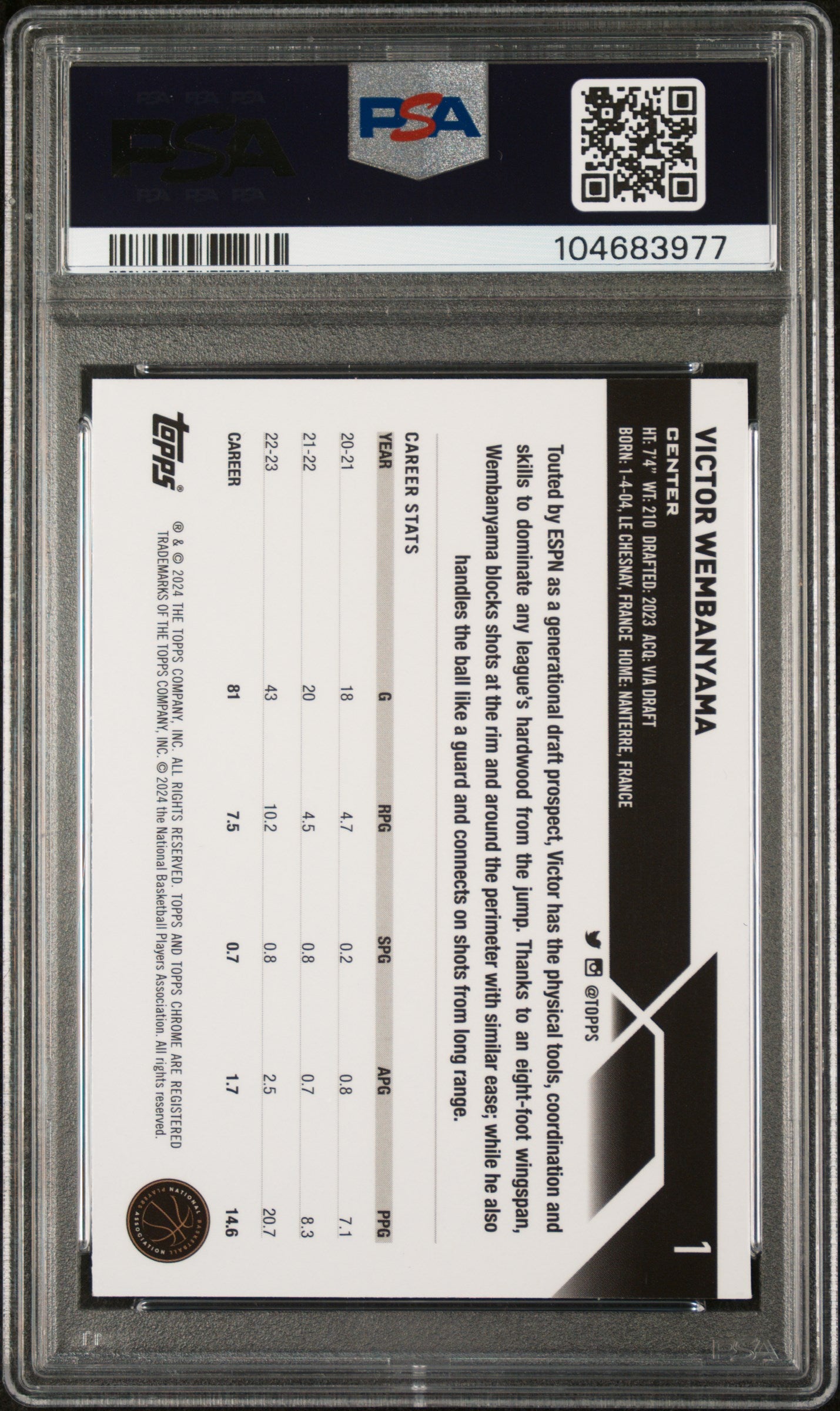 2023 Topps Chrome #1 Victor Wembanyama PSA 10
