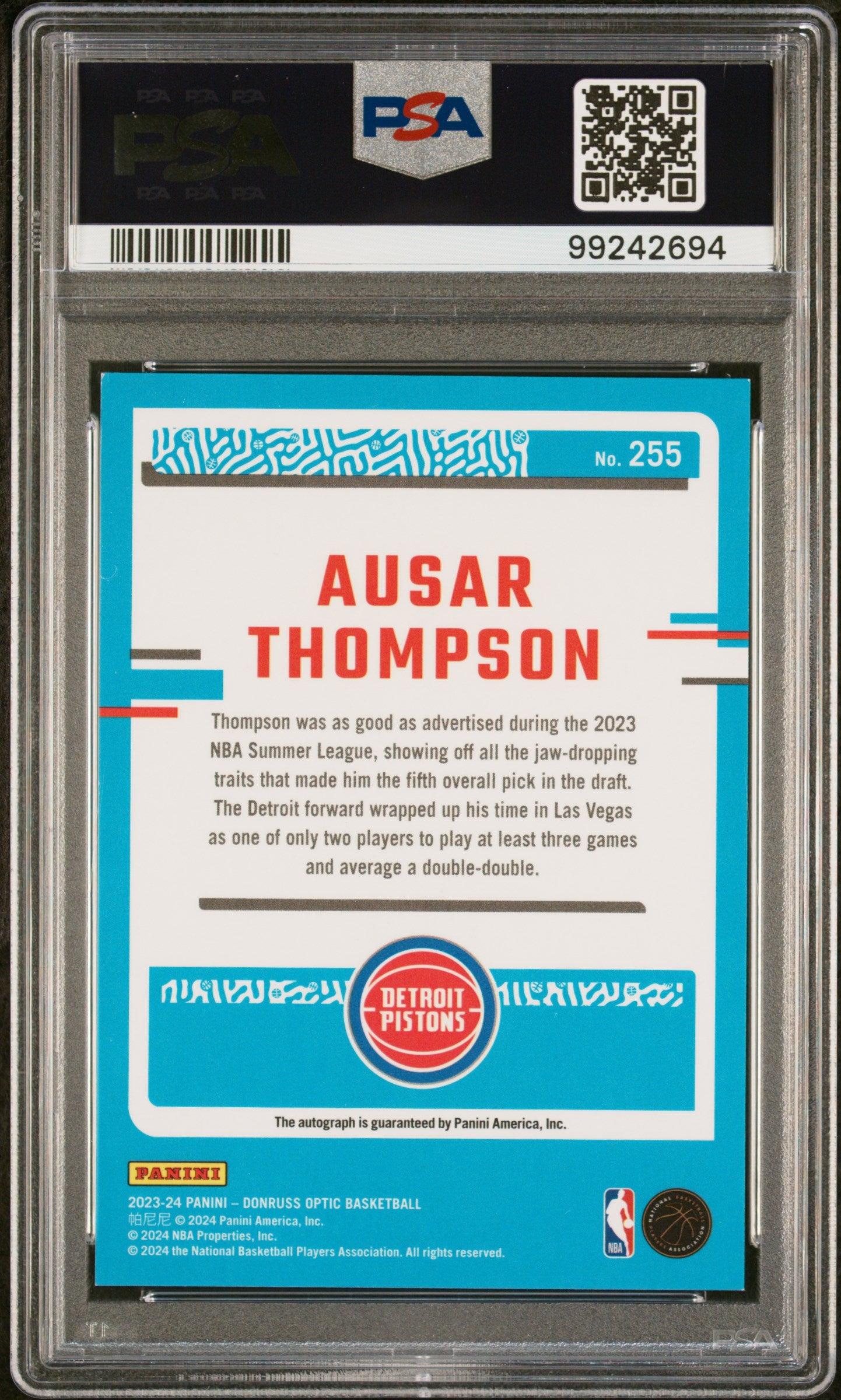 2023 Panini Donruss Optic #255 Ausar Thompson Signature PSA 10