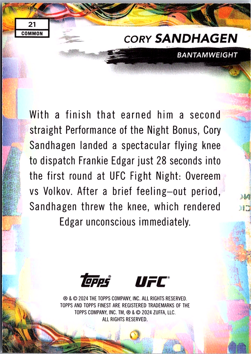 Cory Sandhagen Topps Finest UFC - Gold 21 NM (Back)