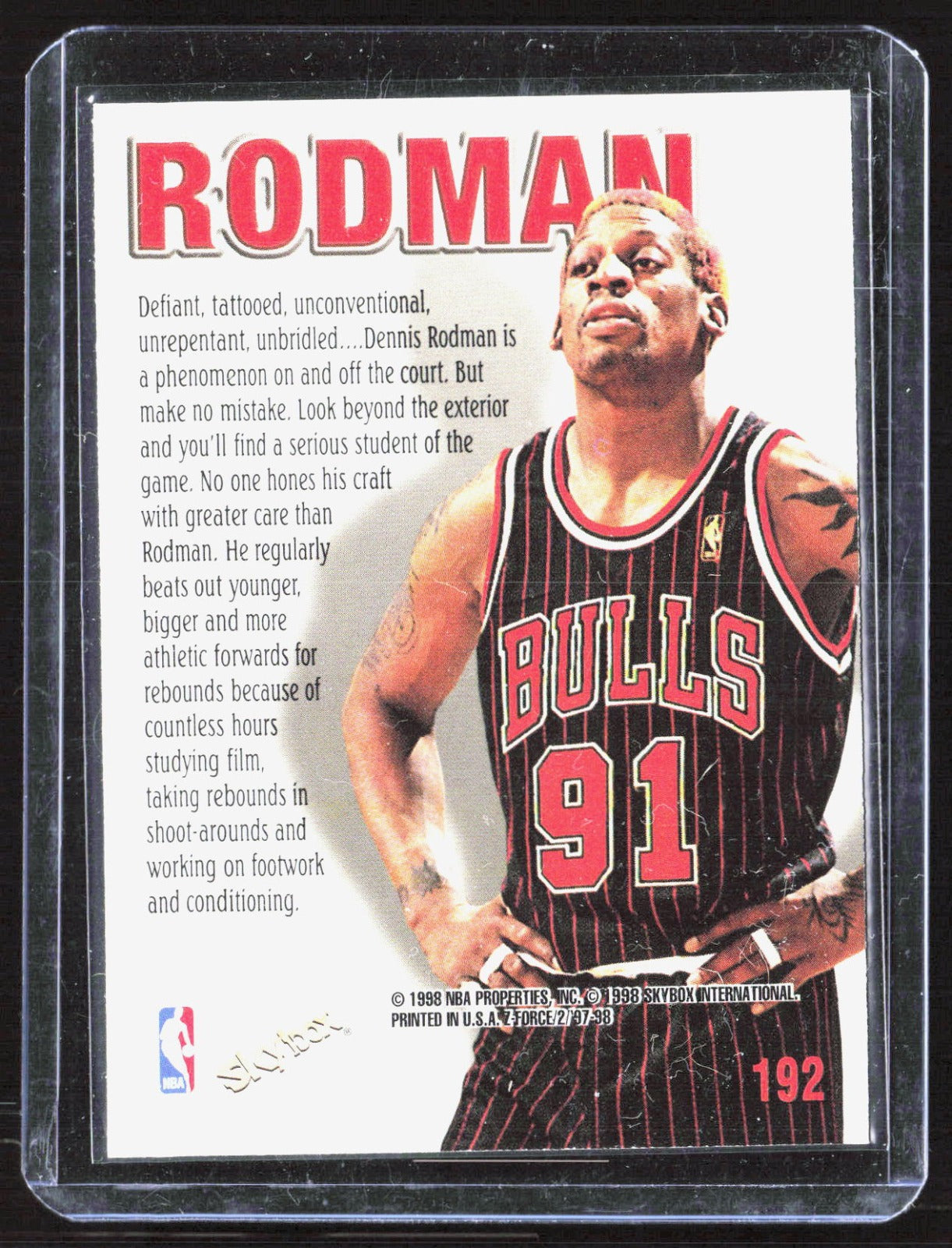1997-98 SkyBox Z-Force Dennis Rodman 192 Basketball Chicago Bulls (Back)