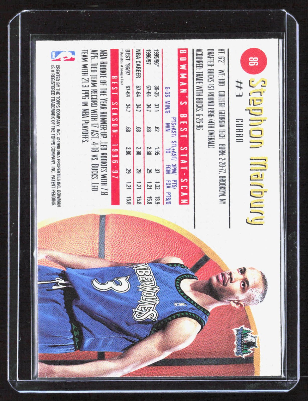 1997-98 Bowman's Best Stephon Marbury 86 Basketball Minnesota Timberwolves