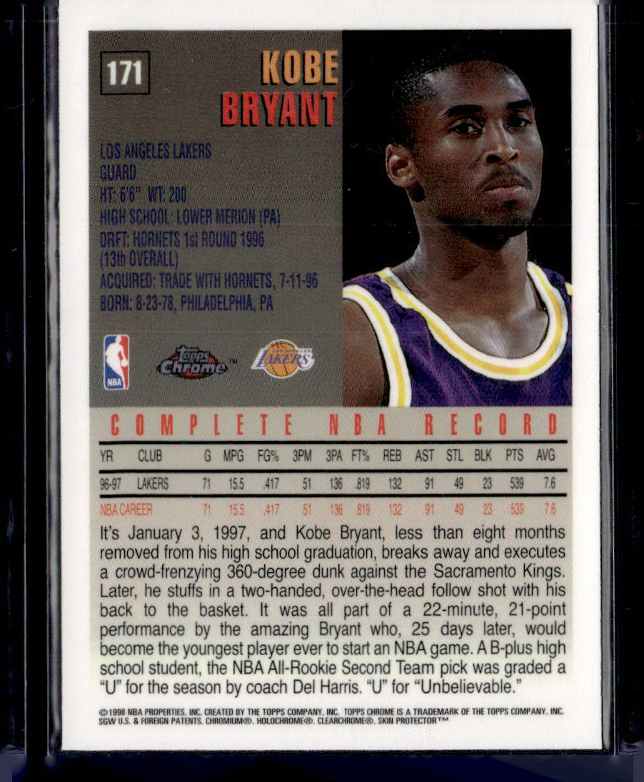 Kobe Bryant Topps Chrome EDL Base 171 NM (Back)
