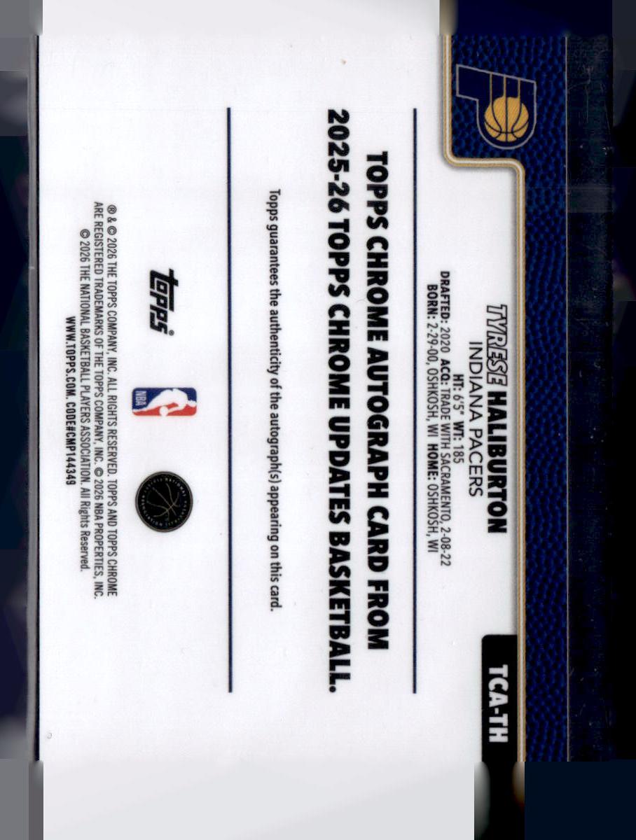 2025-26 Topps Chrome #TCA-TH Tyrese Haliburton Chrome Autographs Geometric Gold Refractor #/50