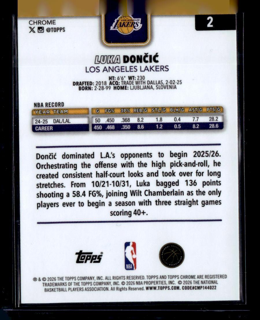 2025-26 Topps Chrome Update #2 Luka Dončić Yellow Refractor #/275
