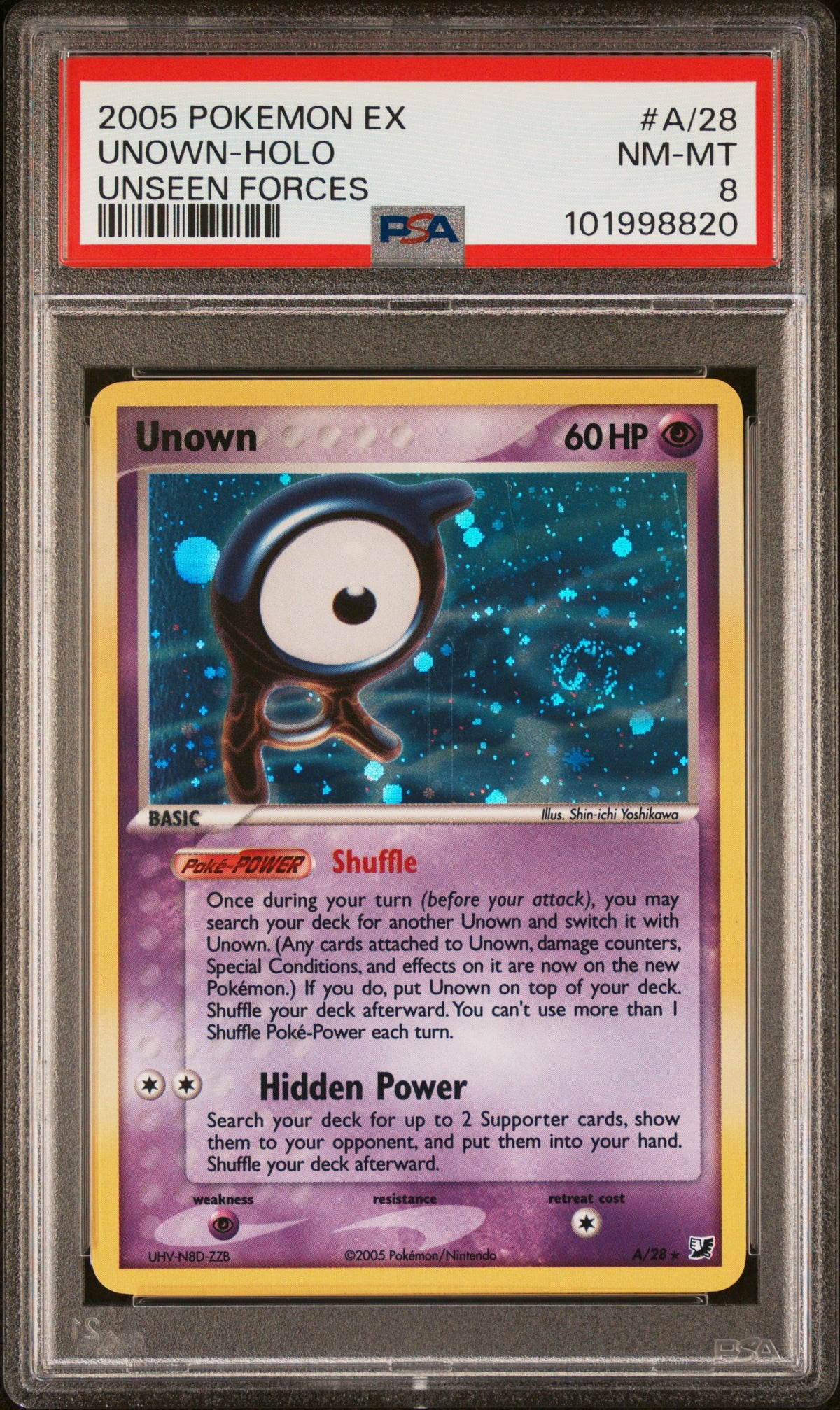 2005 Pokemon Ex Unseen Forces #A/28 Unown-Holo Unseen Forces PSA 8