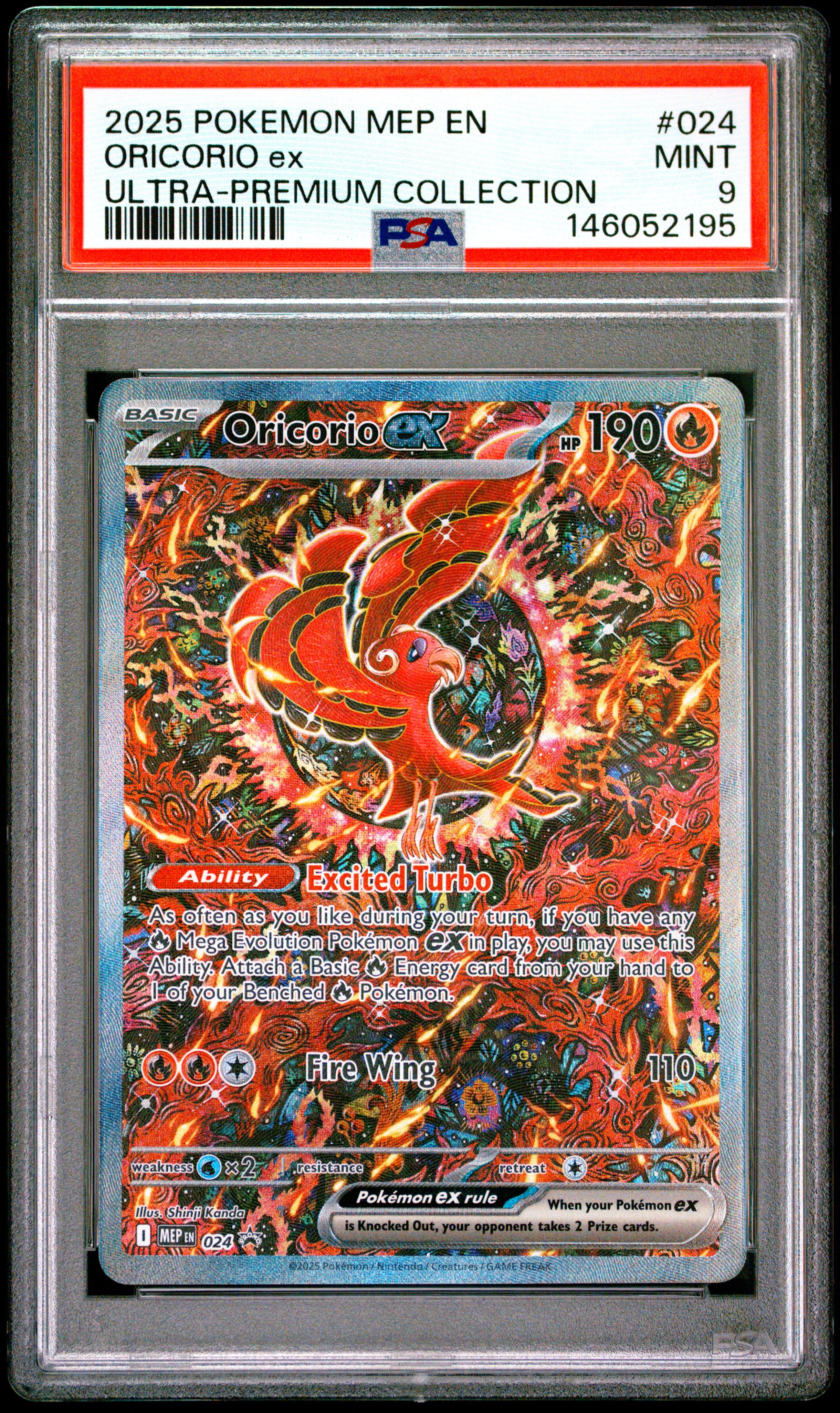2025 Pokemon Mep En-Me Black Star Promo #024 Oricorio Ex Ultra-Premium Collection PSA 9