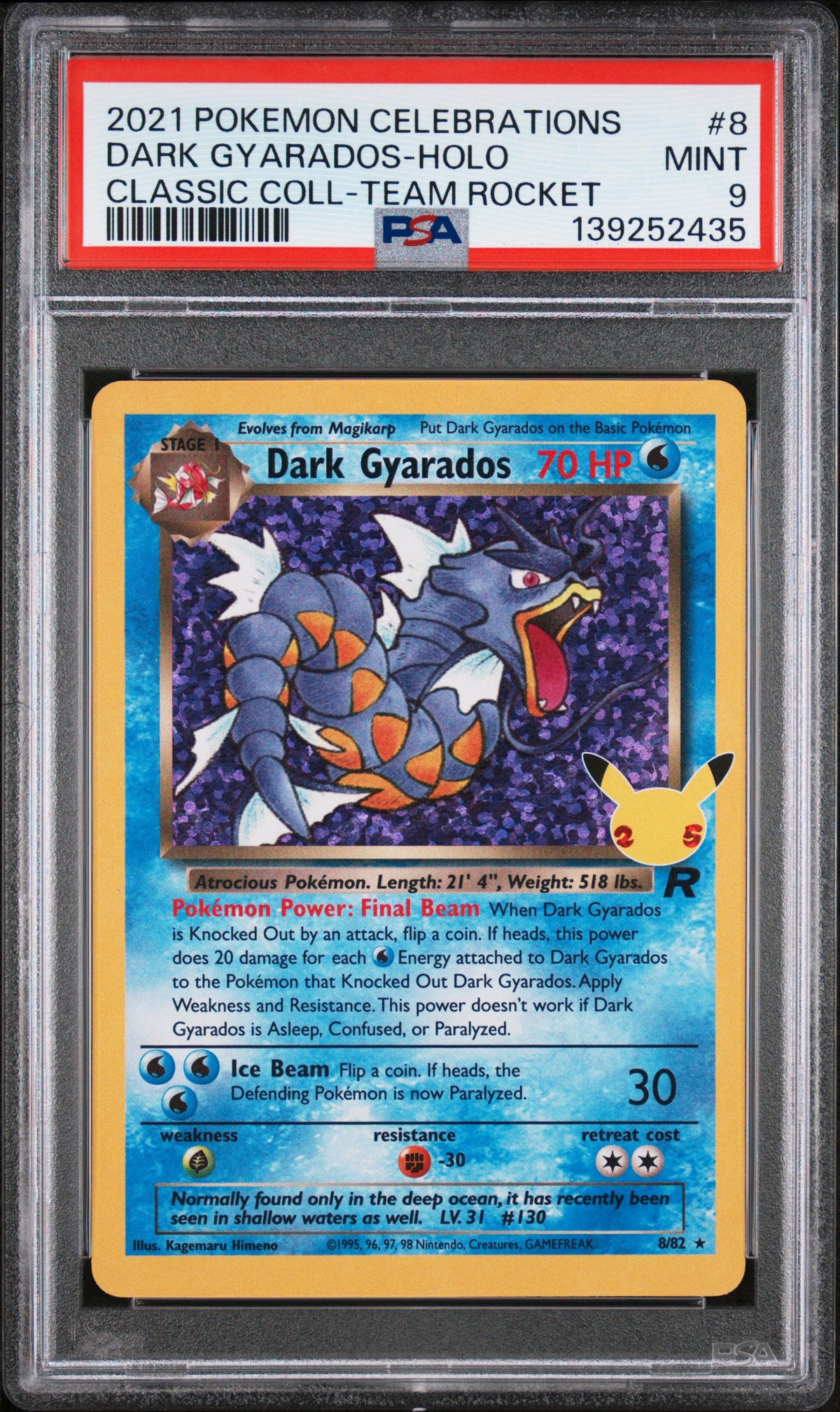 2021 Pokemon Celebrations Classic Collection #8 Dark Gyarados-Holo Classic Coll-Team Rocket PSA 9
