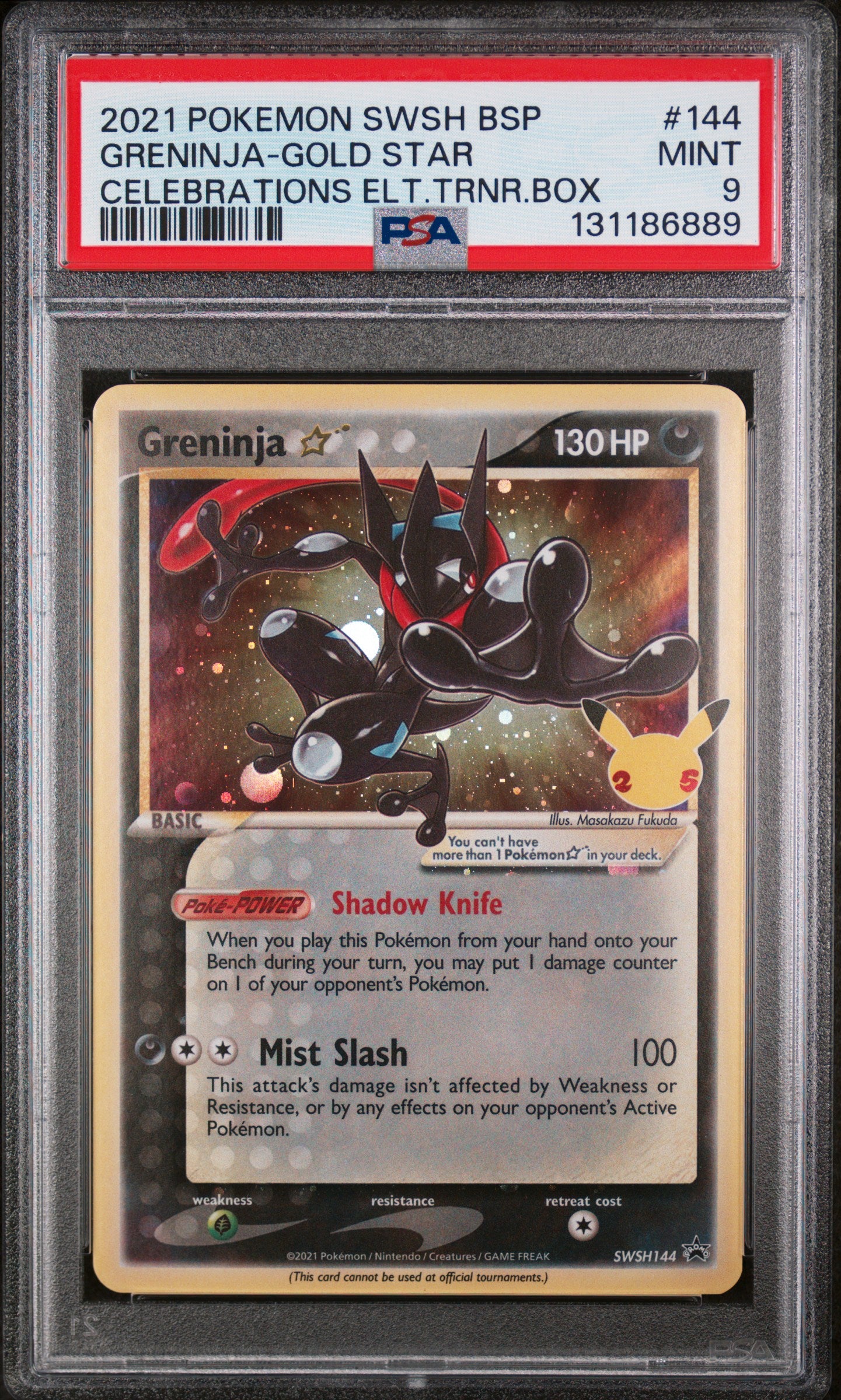2021 Pokemon Swsh Black Star Promo #144 Greninja-Gold Star Celebrations Elt.Trnr.Box PSA 9