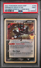 2021 Pokemon Swsh Black Star Promo #144 Greninja-Gold Star Celebrations Elt.Trnr.Box PSA 9