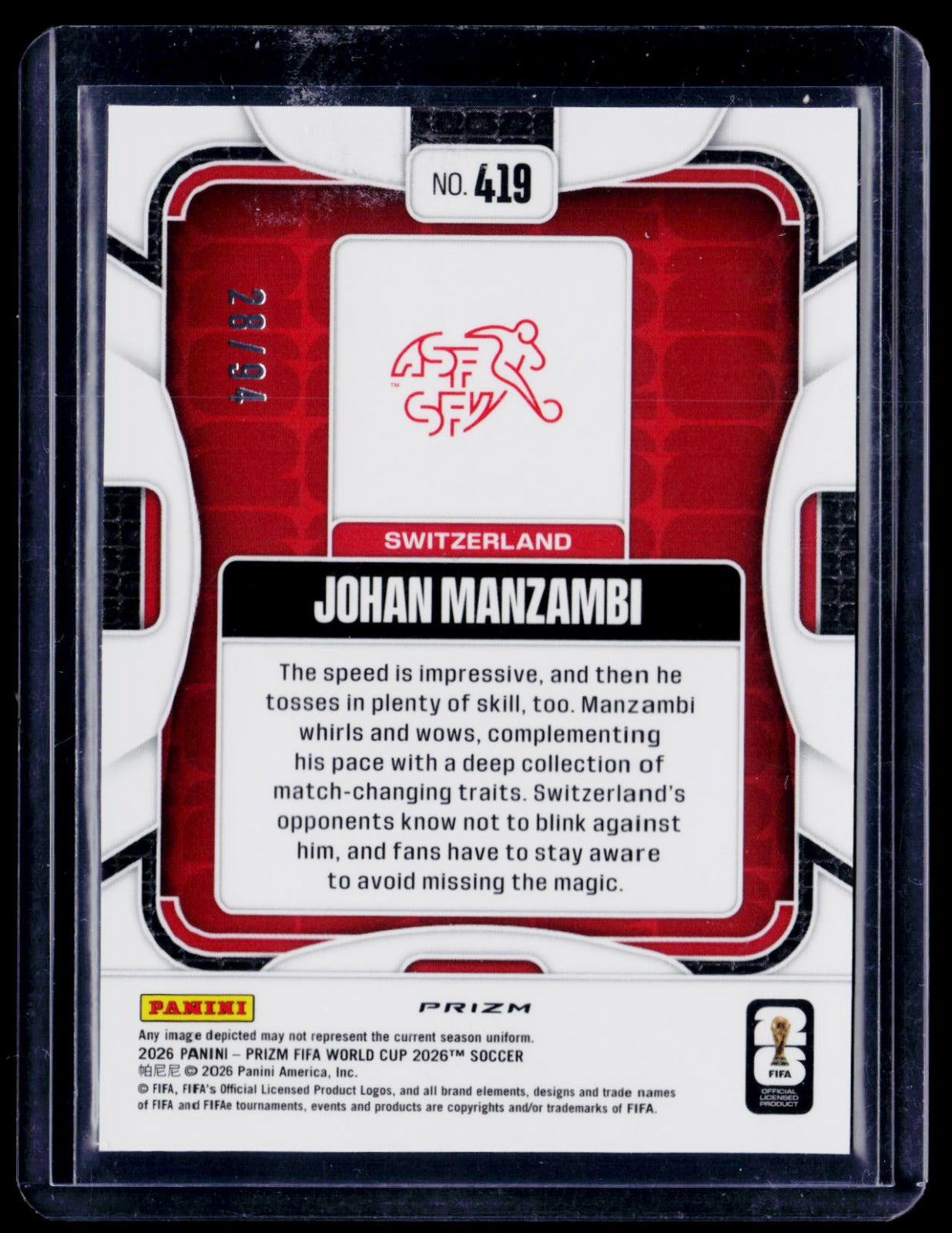 Johan Manzambi Panini Prizm FIFA World Cup - Old Glory Prizms 419 NM