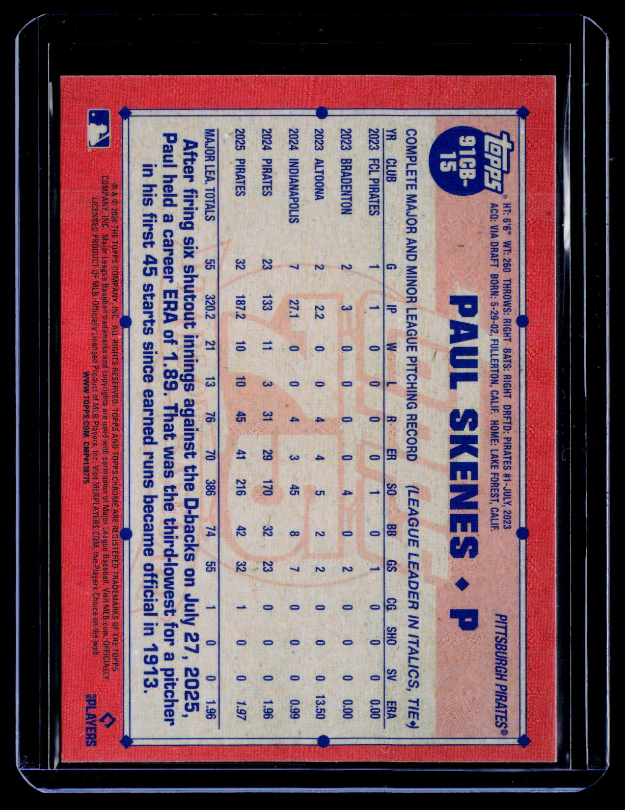 2026 Topps Chrome #91CB-15 Paul Skenes 1991 Topps Baseball 35th Anniversary