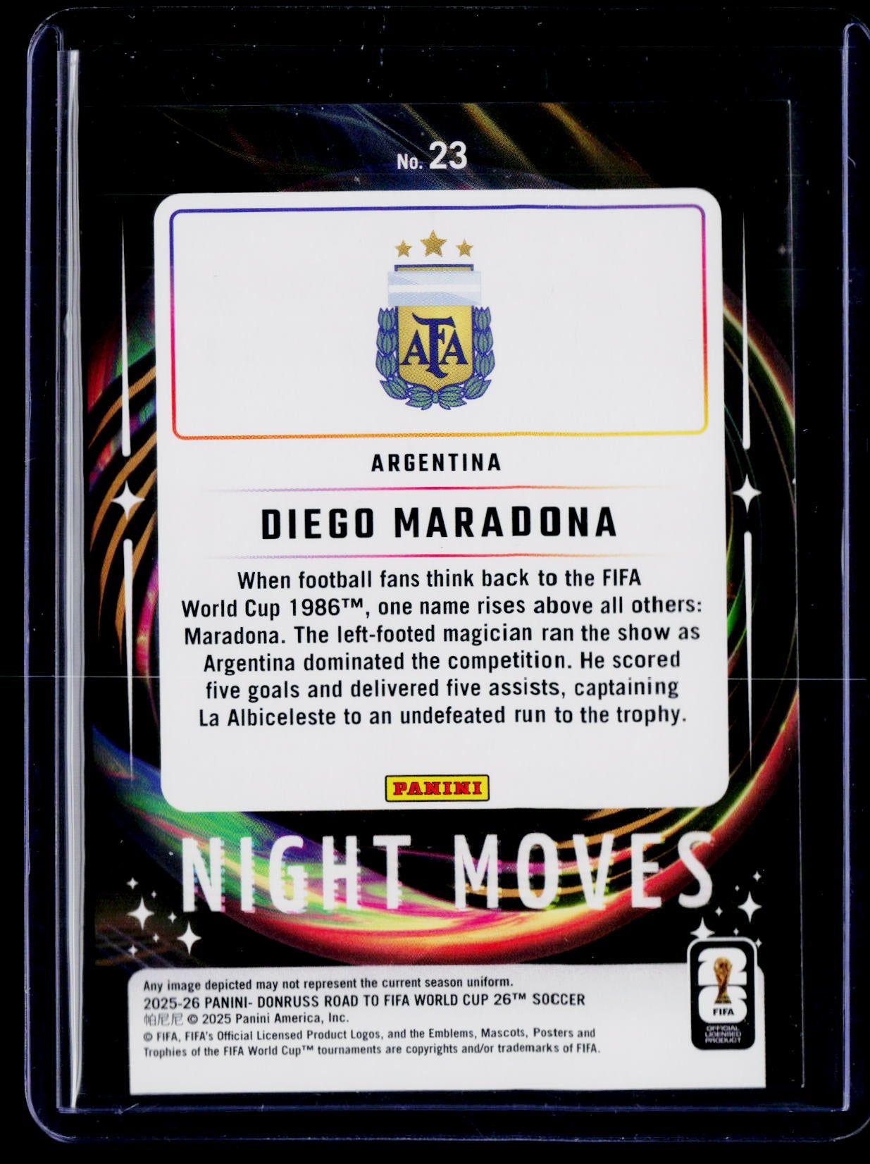 2025-26 Donruss Road to FIFA World Cup #23 Diego Maradona Night Moves